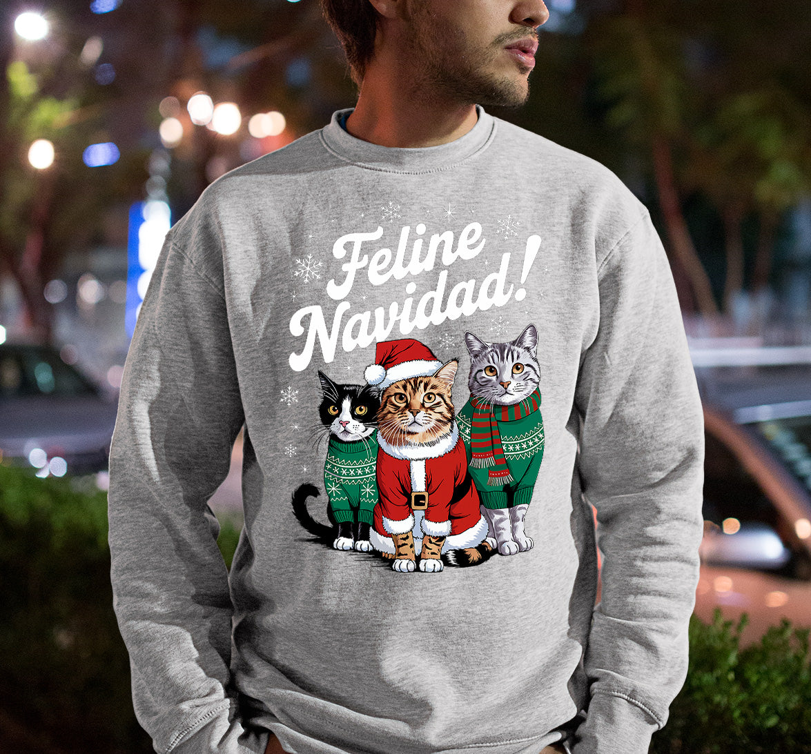 Cat Snowflakes Christmas Theme - Festive Holiday Cat Artwork for Season Sweatshirt
