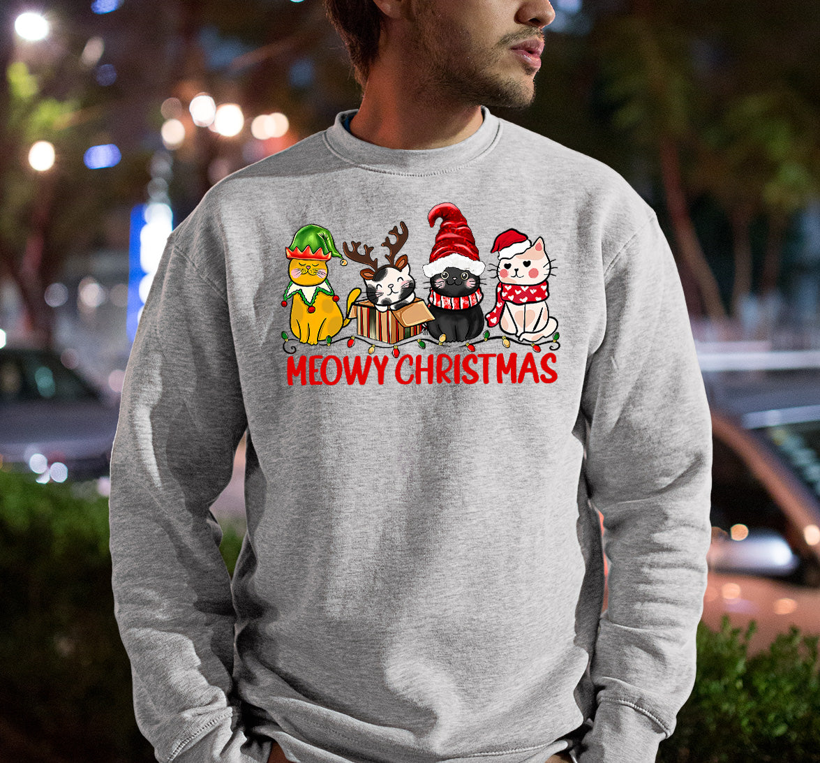 Meowy Christmas Cat Art - Festive Holiday Illustration for Cat Lovers, Cute Seasonal Gift Idea Sweatshirt