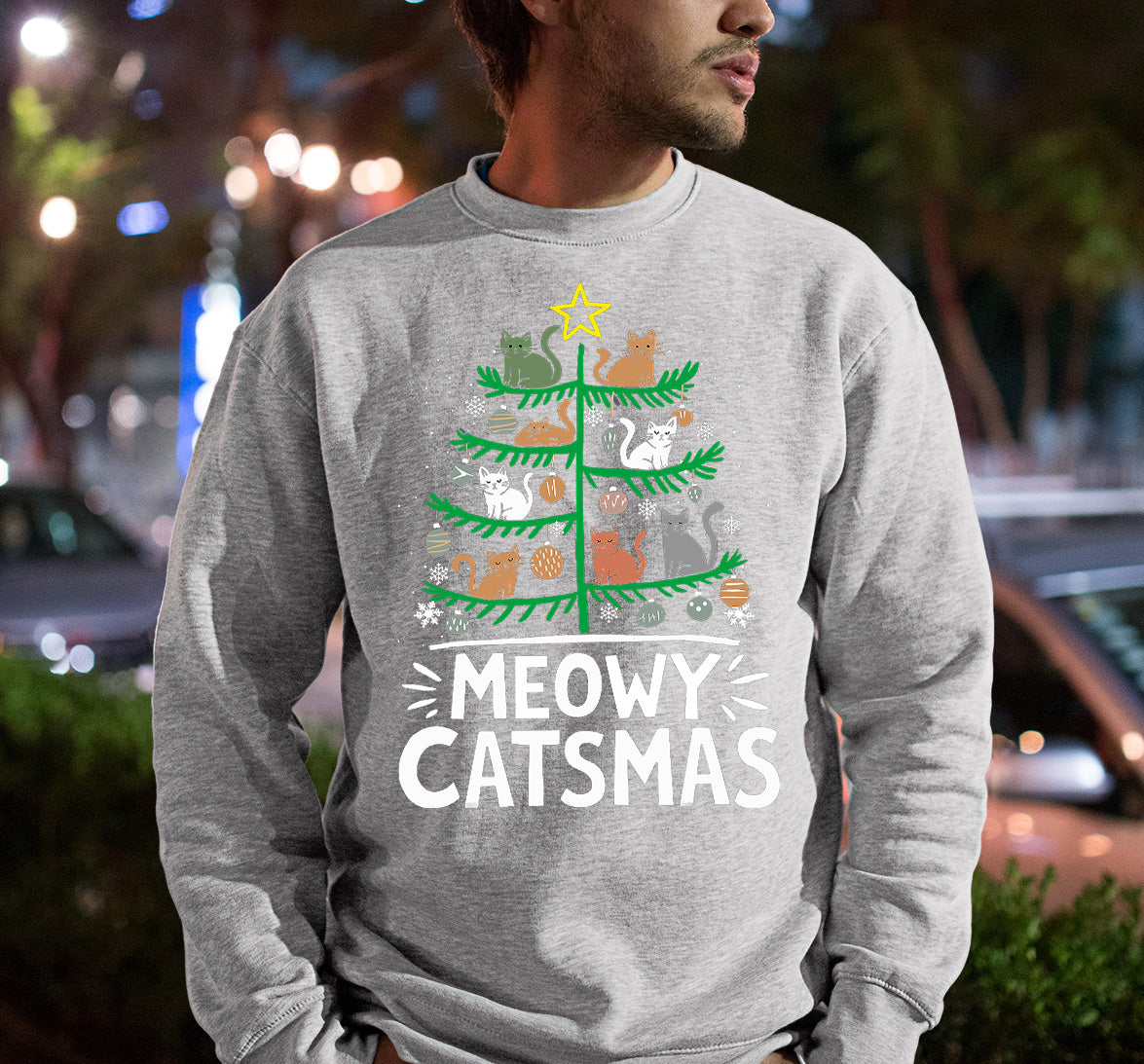 Meowy Catmas Tree - Festive Christmas Gift for Cat Lovers, Holiday Keepsake Sweatshirt