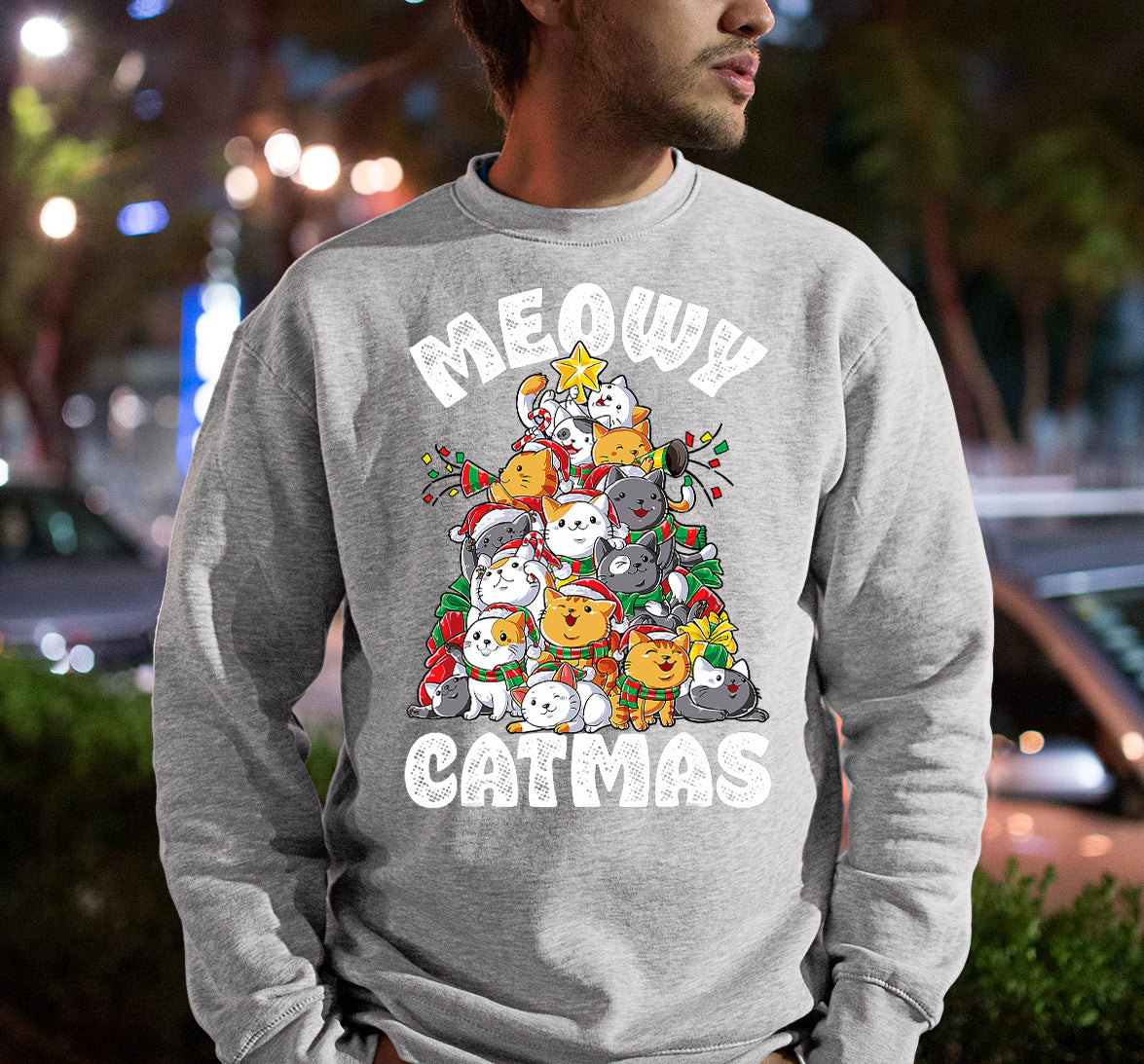 Meowy Cat Tree Christmas Gift for Cats - Festive Cat Condo, Holiday Cozy Shelter, Yuletide Cat Furniture, Seasonal Cat House Sweatshirt