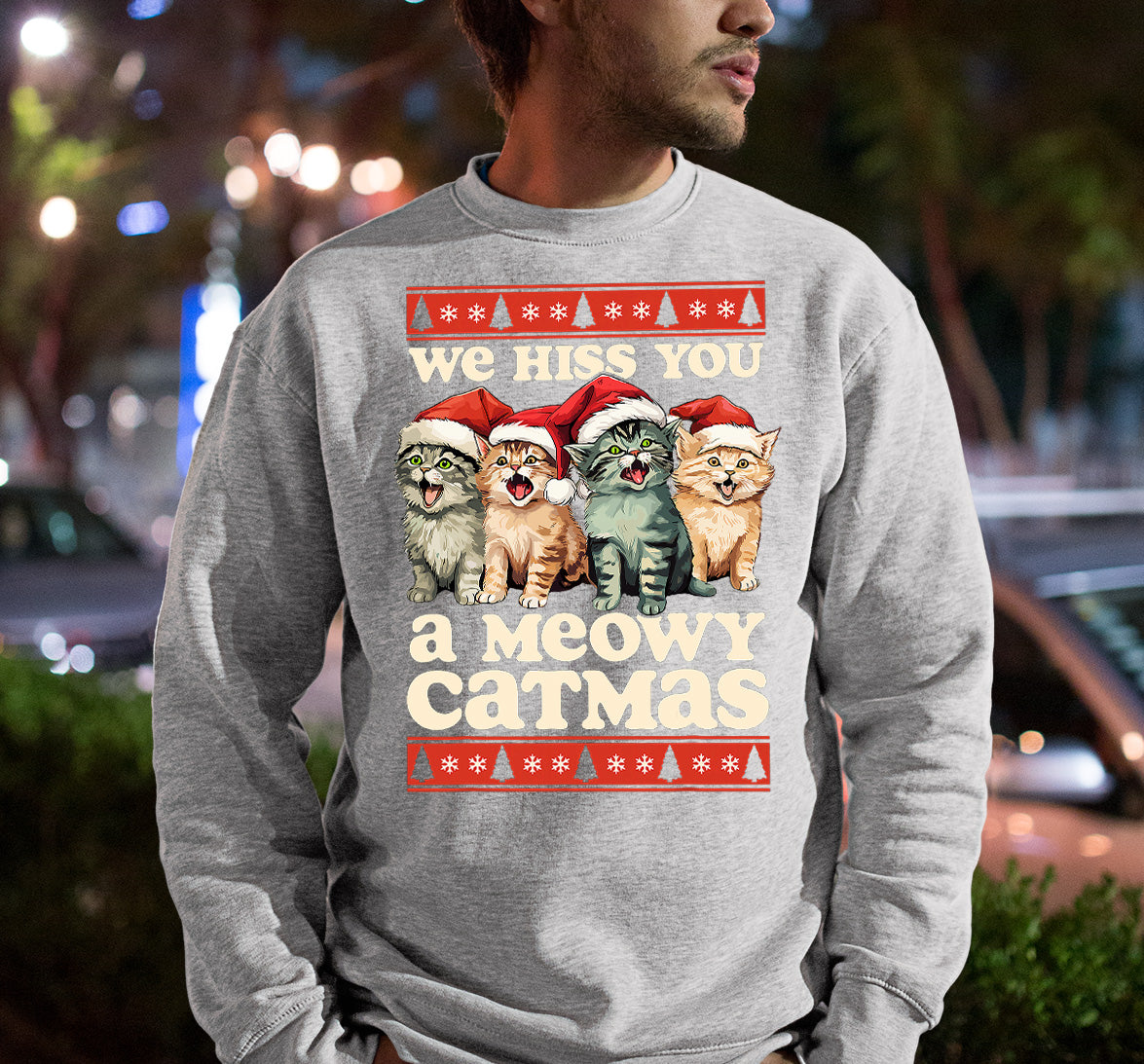 We Wish You a Meowy Christmas – Festive Cat Holiday Greeting for Season's Cheer, Cute Feline Themed Artwork Sweatshirt