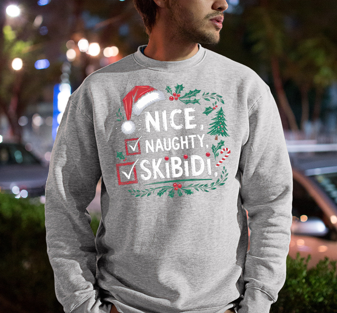 Christmas Naughty or Nice Keepsake | Festive Holiday Charm for Season’s Cheer, Skibidi Inspired Fun Gift Idea Sweatshirt