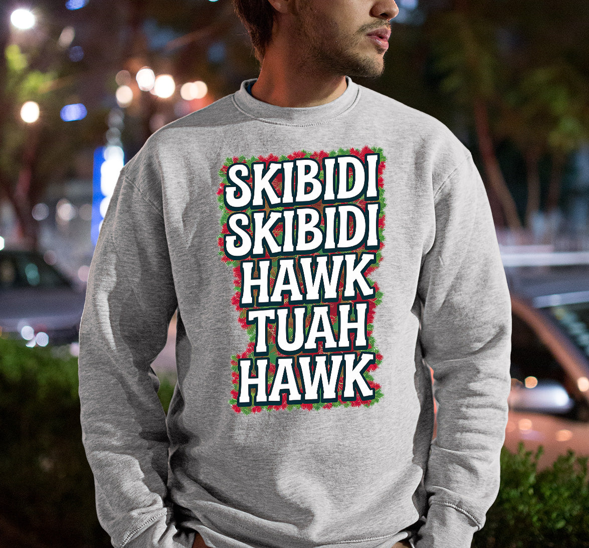 Christmas Skibidi Skibidi Hawk Tuah Hawk Art - Festive Holiday Scene for Gifts, Unique Cheer, Seasonal Pixel Masterpiece Sweatshirt