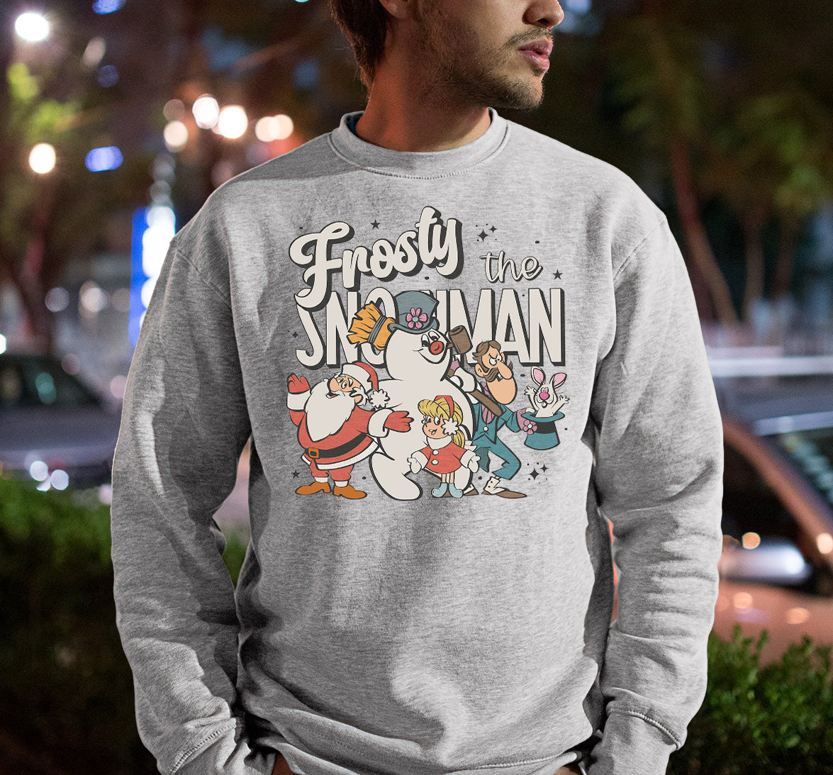 Frosty Snowman Christmas Theme Artwork, Cozy Winter Holiday Gift Idea, Seasonal Frosty Illustration Sweatshirt