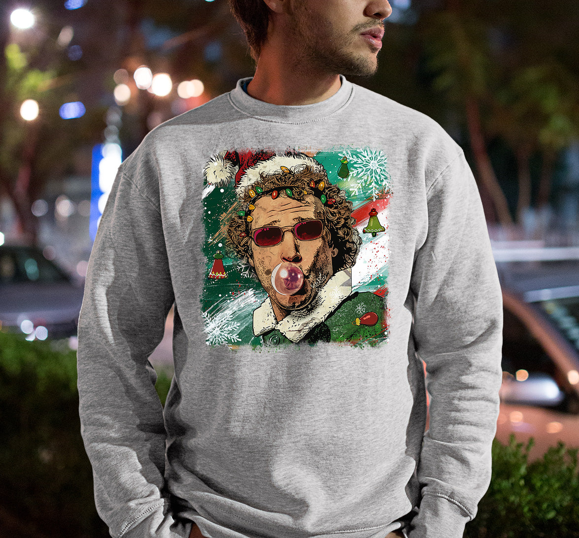 Christmas Elf Bubblegum Artwork, Whimsical Holiday Elf Art with Bubblegum, Festive Fantasy Illustration Gift Idea Sweatshirt