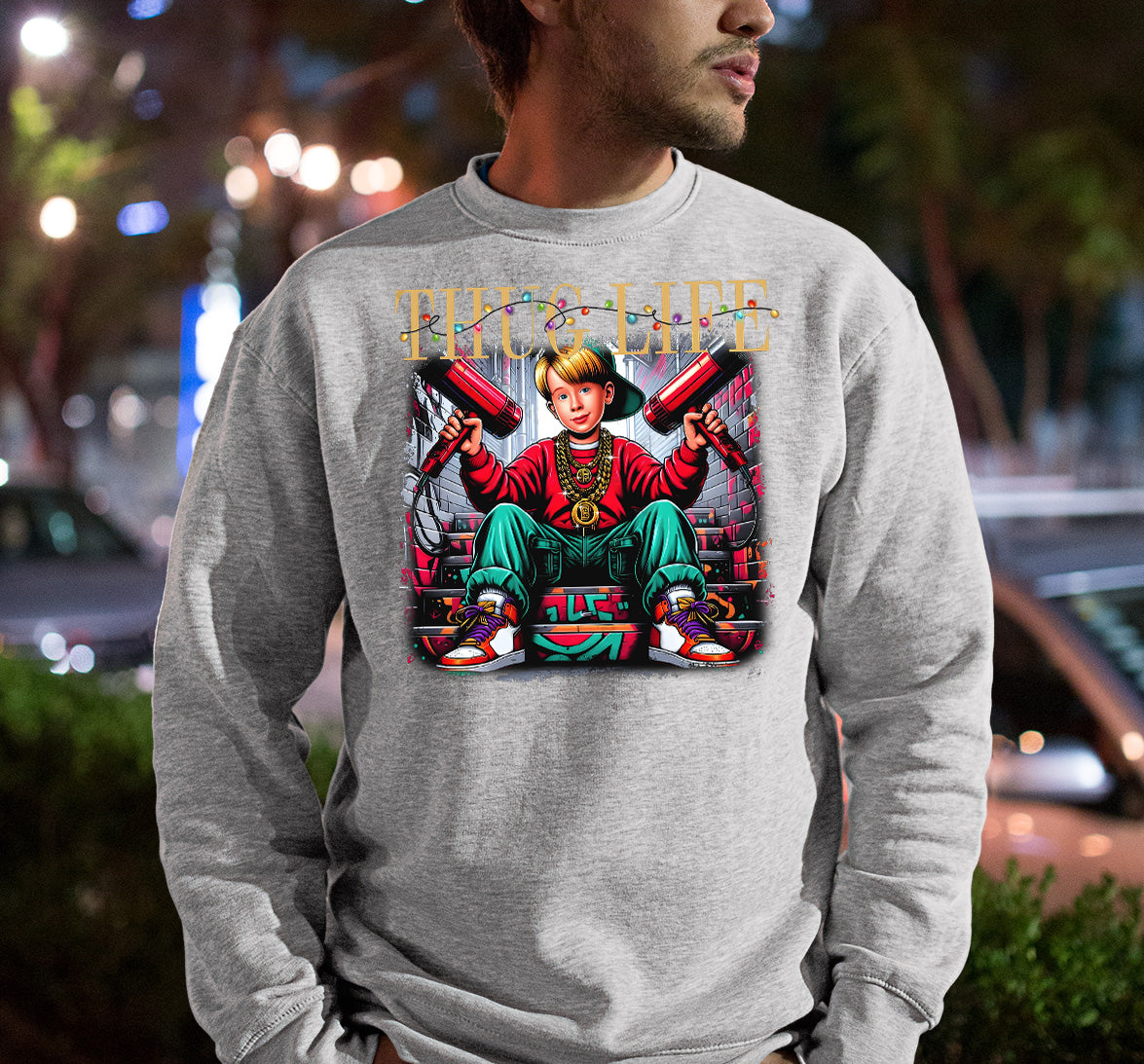 Christmas Thug Life Alone - Funny Holiday Quote Meme Humor - Festive Gift Idea for Him Sweatshirt