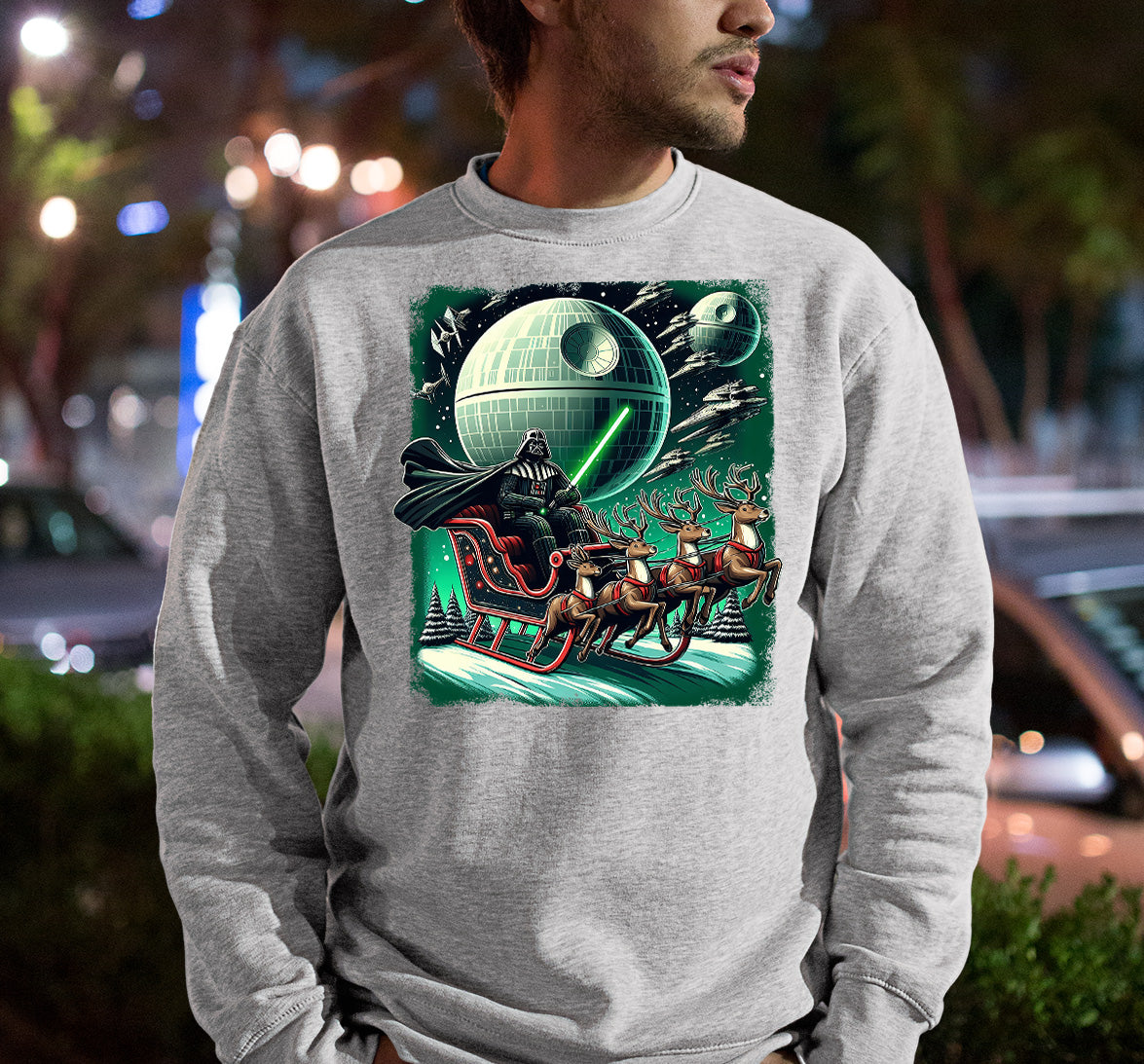 Star Wars Death Star Christmas Light Saber Holiday Galaxy Gift Idea for Sci-Fi Fans Sweatshirt