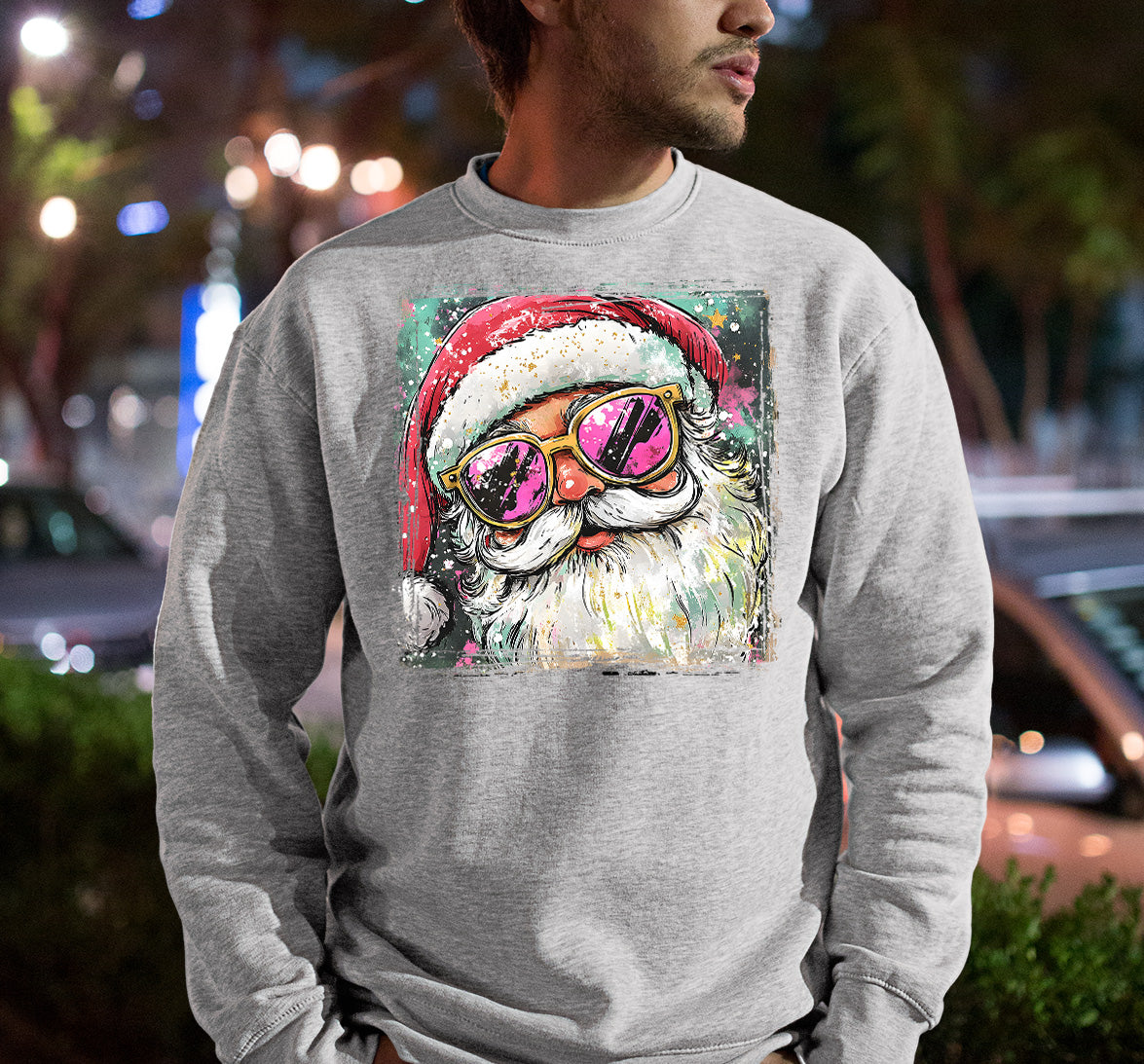 Cool Santa Christmas Art, Whimsical Santa Claus for Holiday Gift Ideas, Festive Collector Piece, Handmade Holiday Joy Sweatshirt