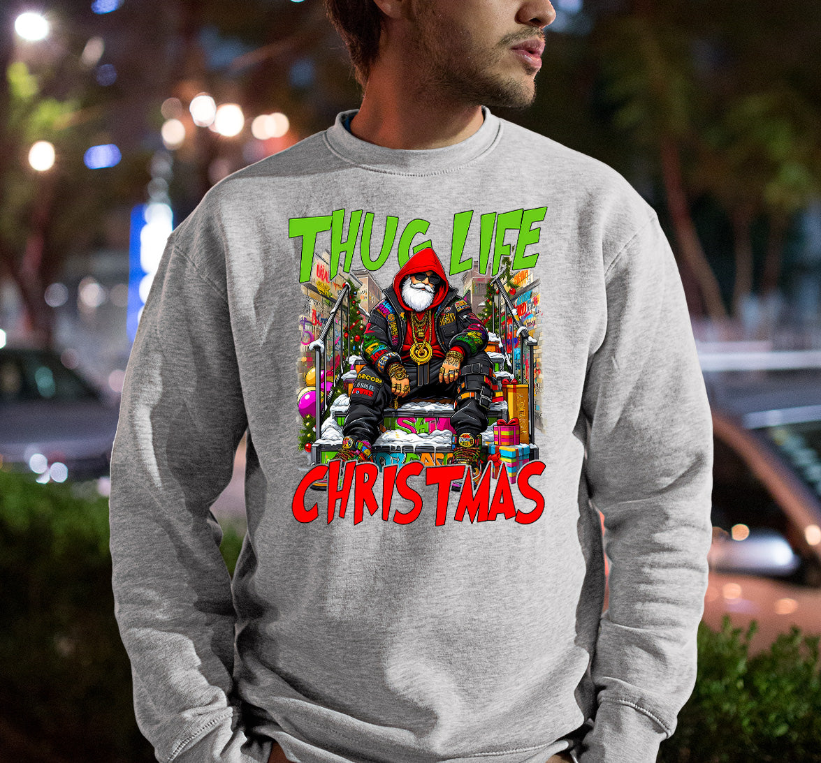 Thug Santa Christmas Theme | Bold Santa Claus Attitude Xmas Holiday Concept Sweatshirt