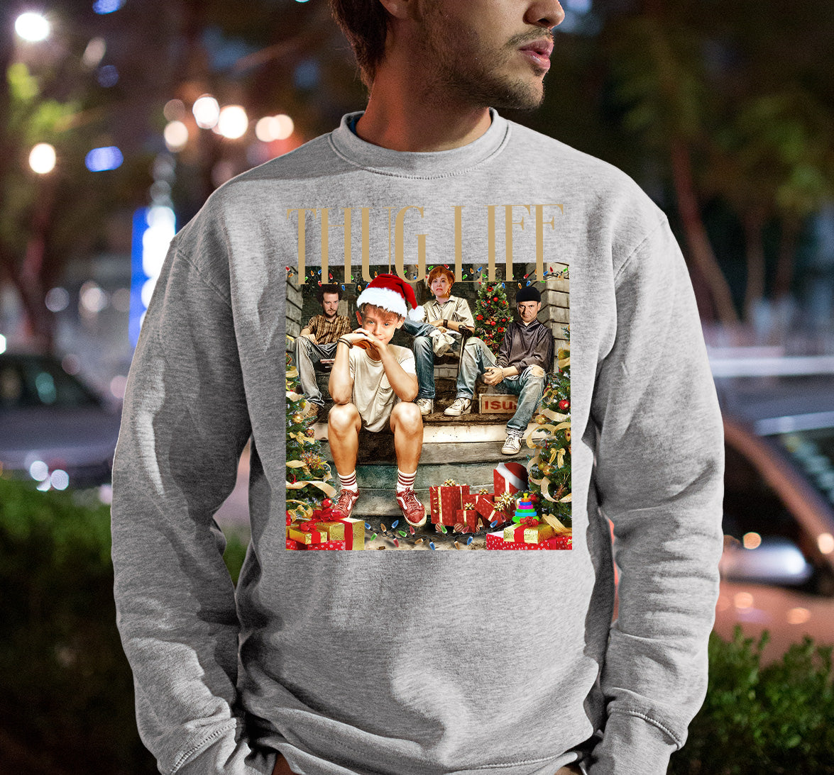 Christmas Thug Life Porch Santa Hat - Funny Santa Hat for Porch, Holiday Humor Gift Sweatshirt