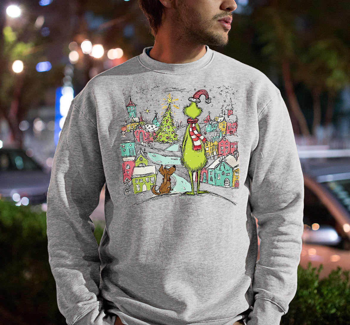 Line Drawing Christmas Illustration - Minimalist Holiday Scene, Nordic Christmas Art, Cozy Winter Gift Sweatshirt
