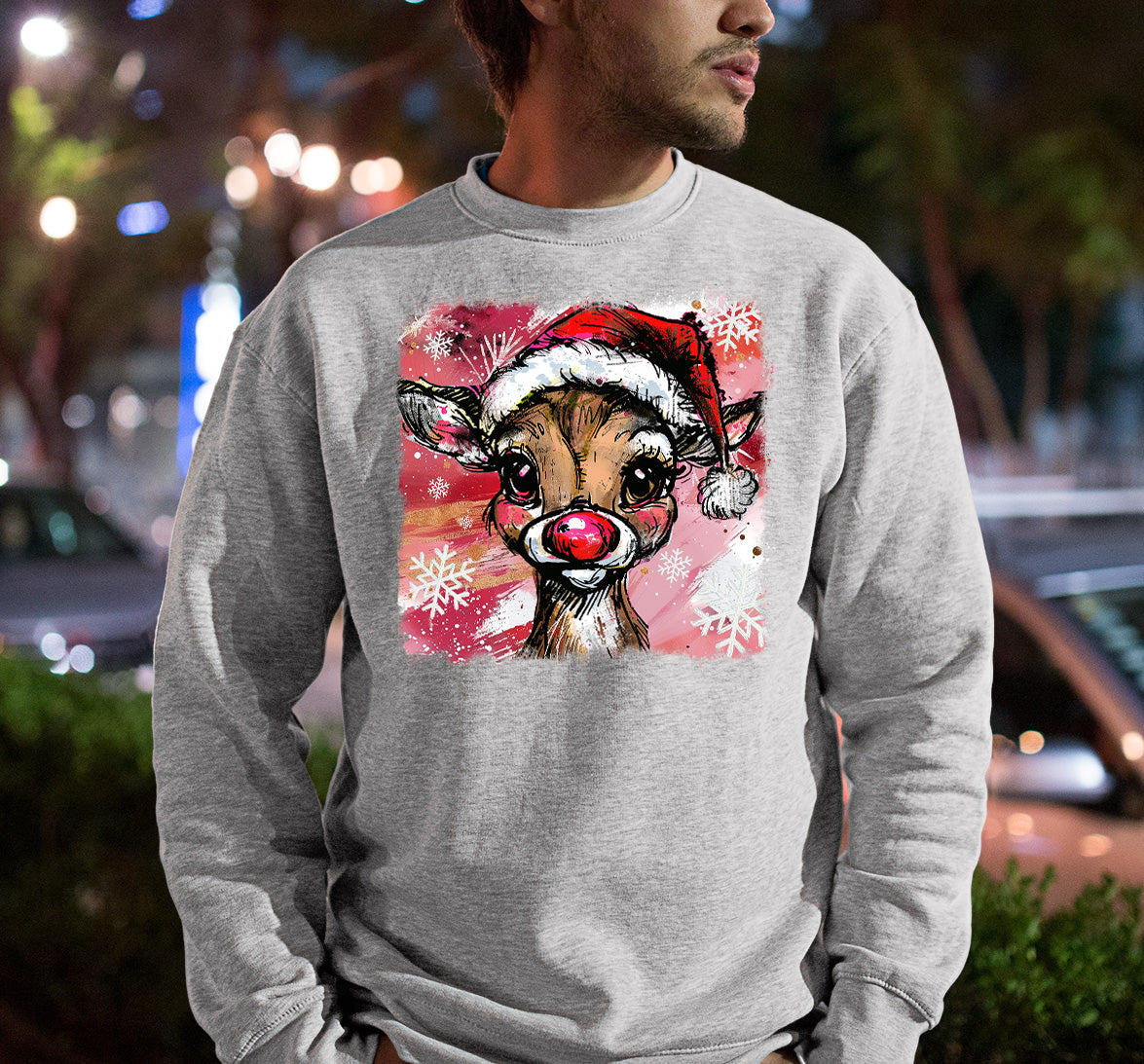 Christmas Reindeer with Hat - Festive Holiday Gift Idea, Handcrafted Seasonal Charm Sweatshirt