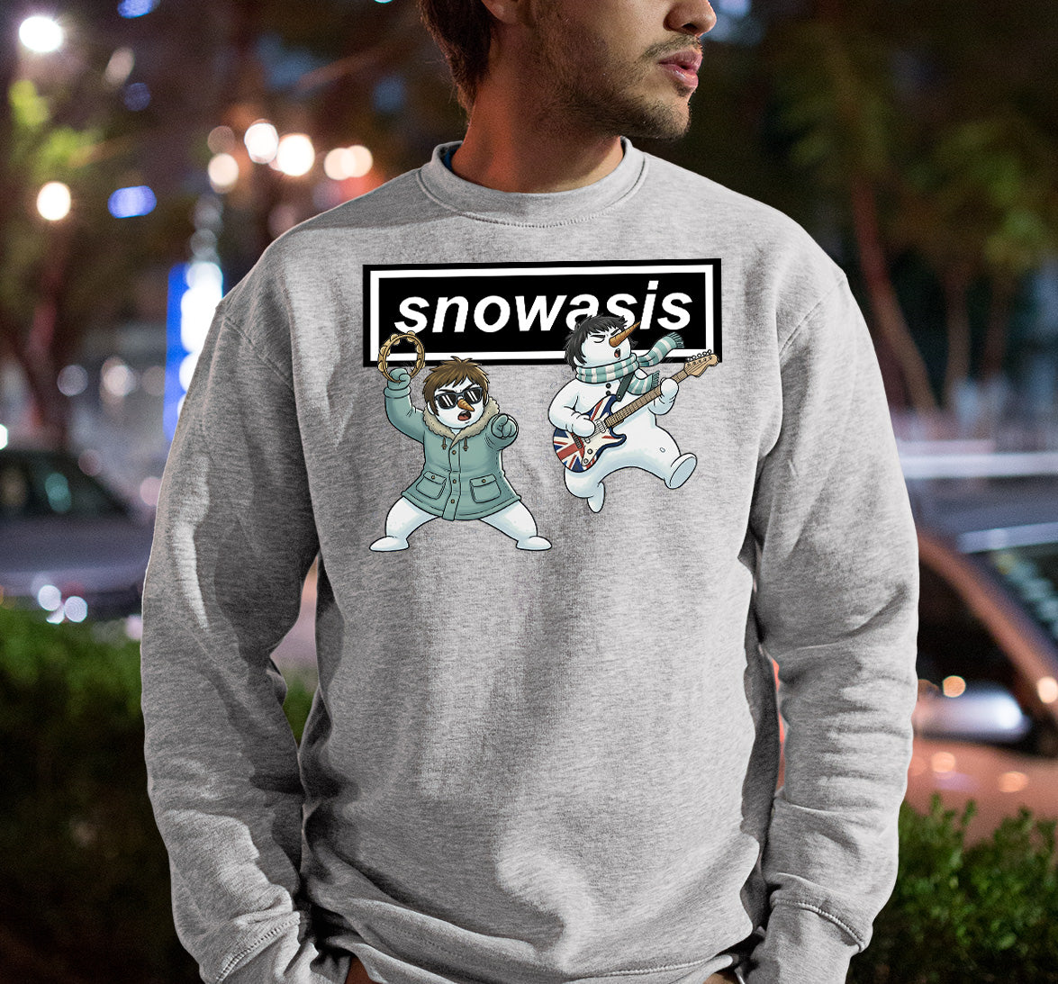 Christmas Snowasis rocking on a snowy hillside, cozy festive scene for holidays, Snowasis rocking on Sweatshirt