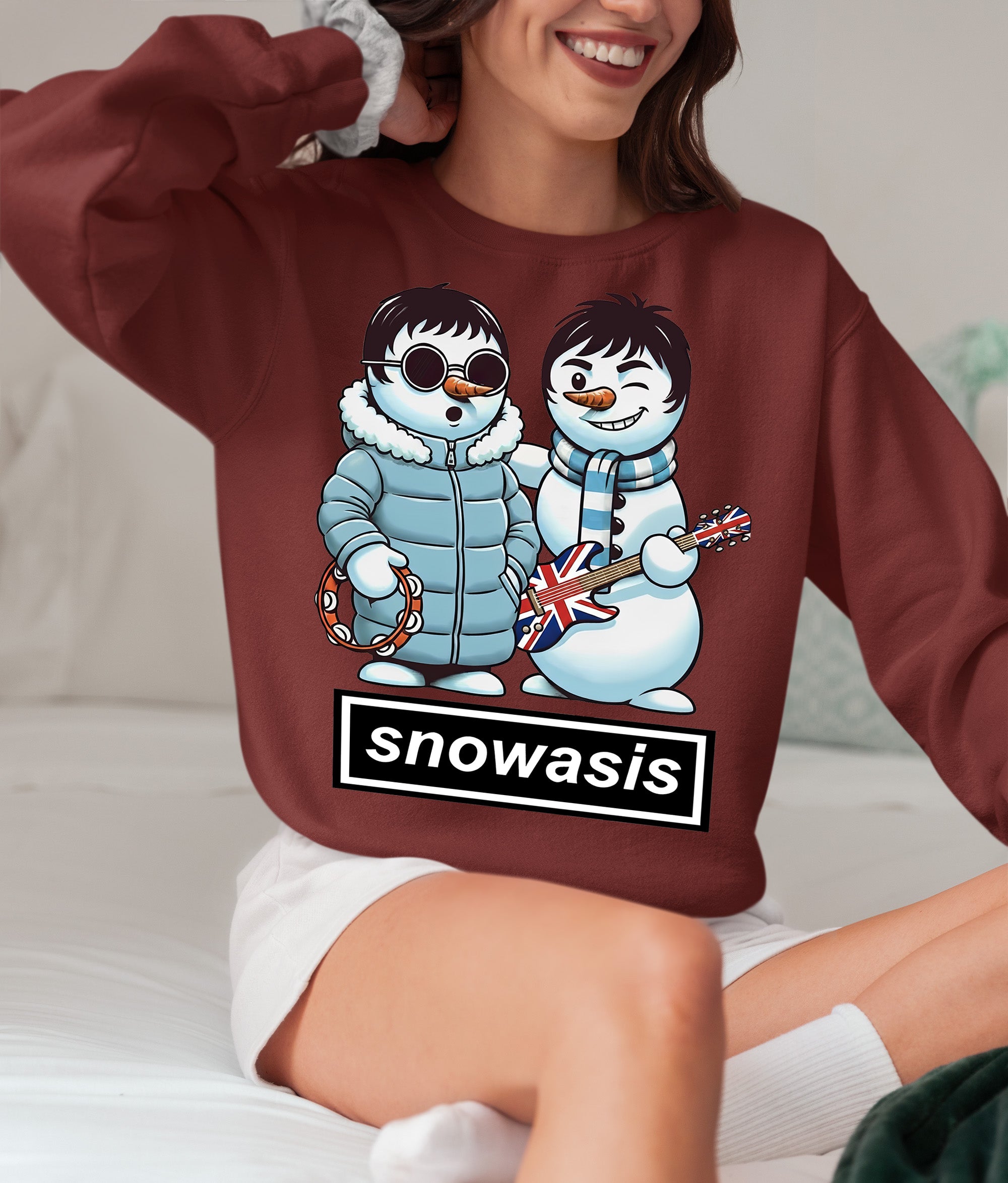 Snowasis Snowmen Guitar Christmas Charm - Whimsical Holiday Keepsake Sweatshirt