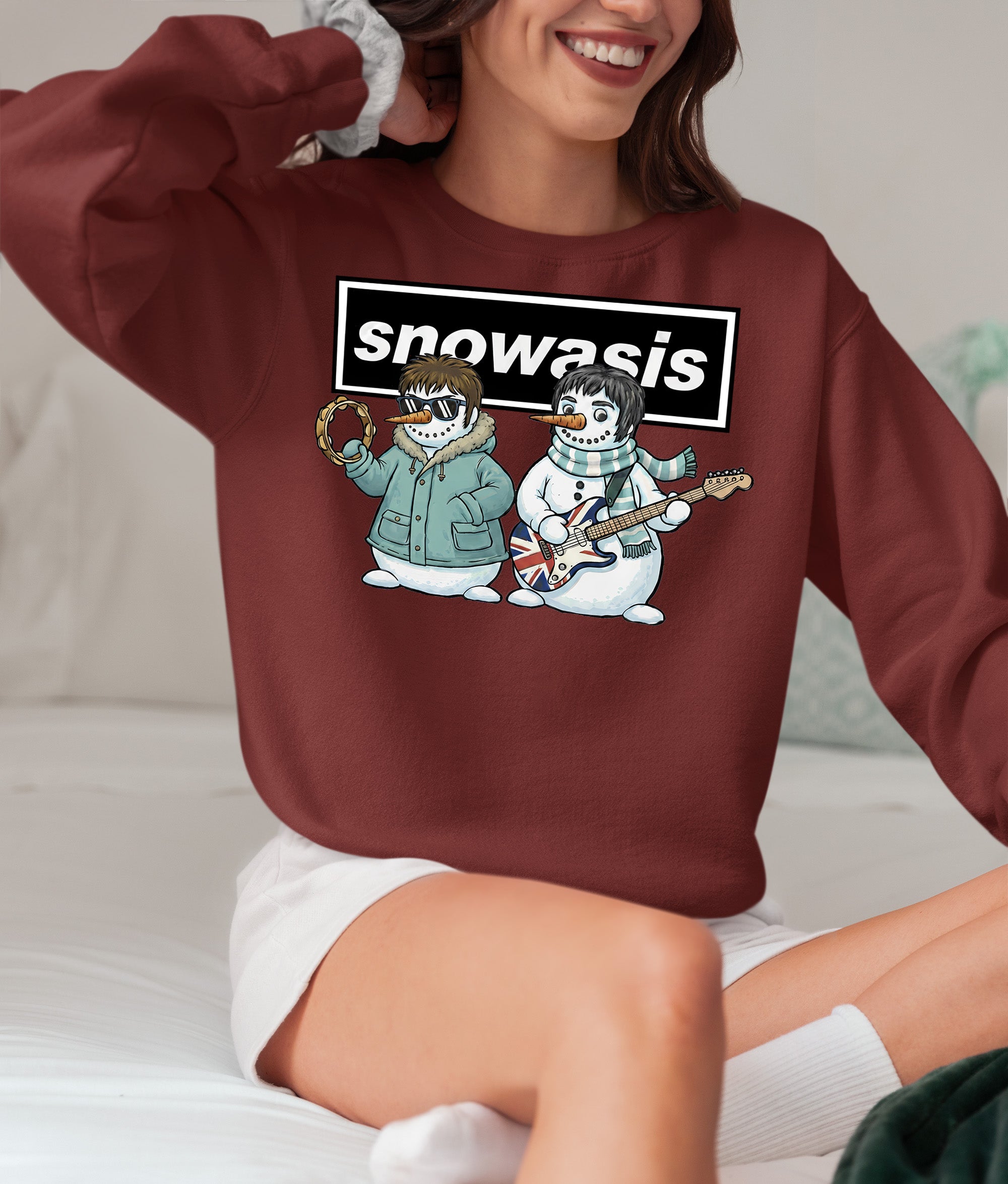 Snowasis Snowmen Guitar Christmas Keepsake - Handmade Whimsical Holiday Sculpture Gift Idea Sweatshirt