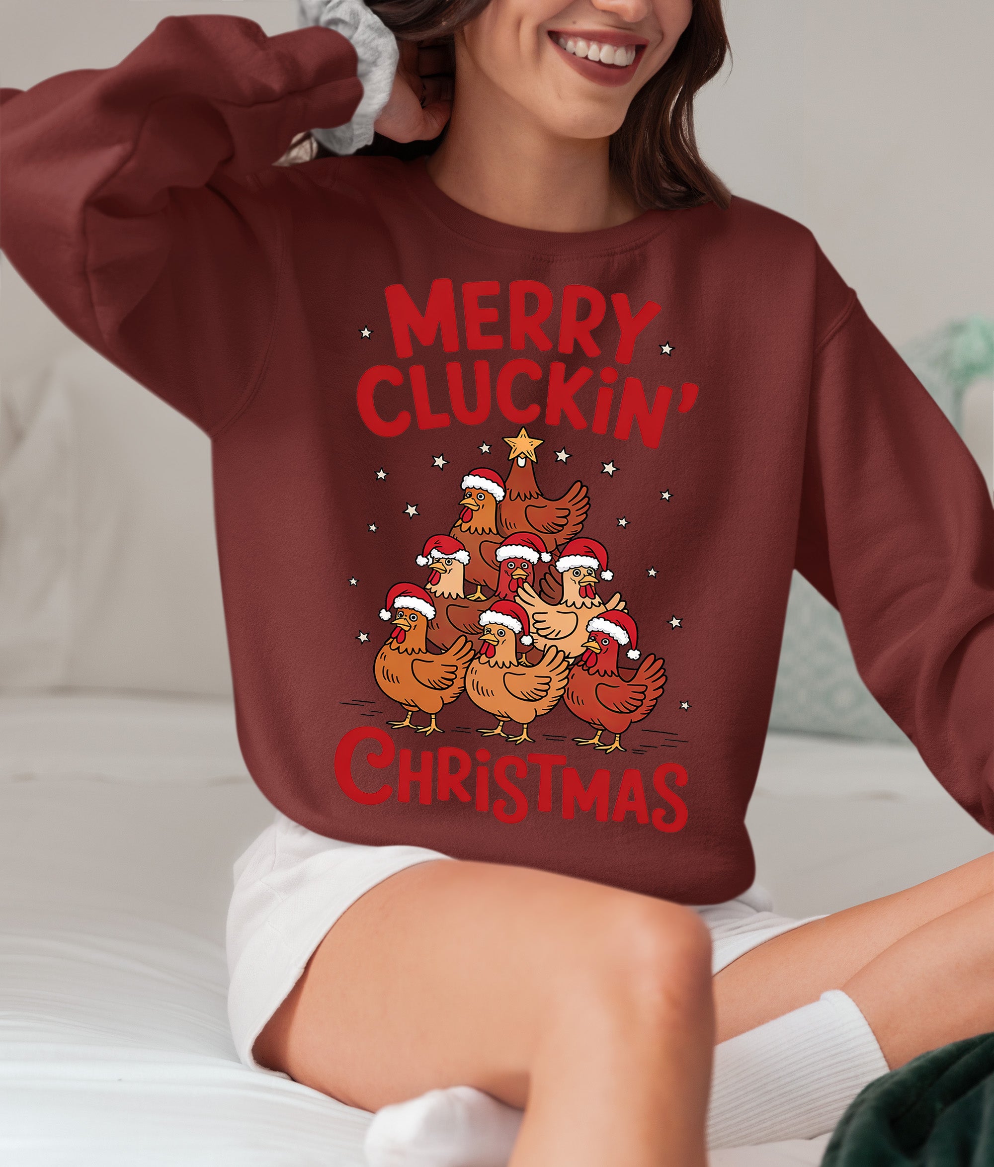 Merry Cluckin Christmas - Funny Chicken Holiday Gift for Bird Lovers - Festive Seasonal Humor & Cute Poultry Theme Sweatshirt