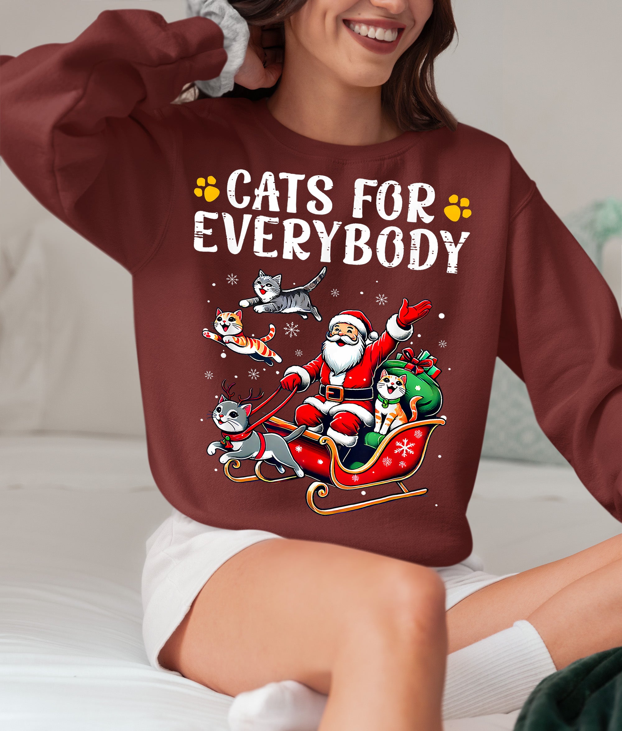 Christmas Cats for Everybody - Festive Cat Portrait Artwork for Cat Lovers - Cozy Holiday Kitty Keepsake Sweatshirt