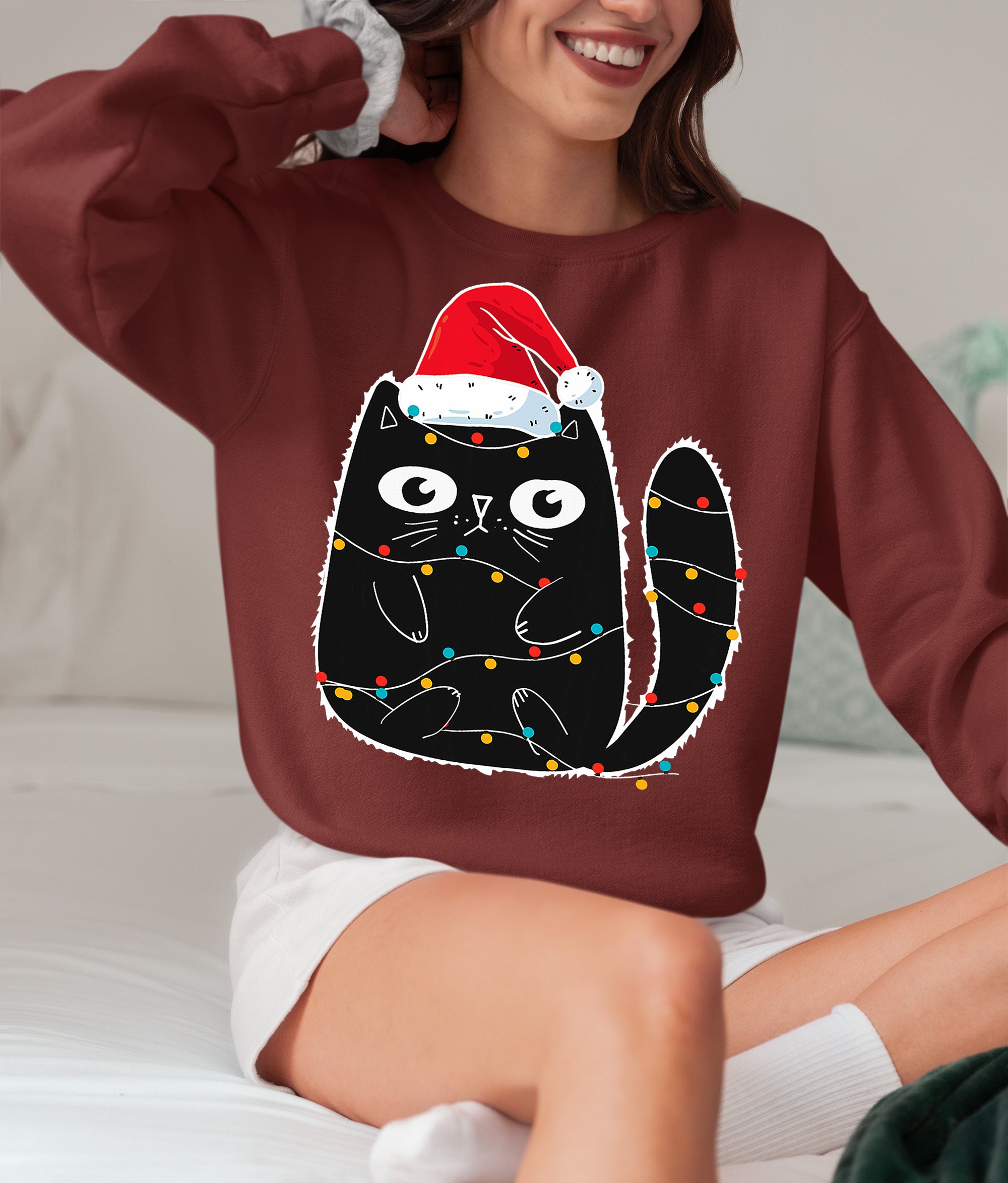 Cute Cat in Santa Hat - Christmas Feline Themed Gift for Holidays Sweatshirt