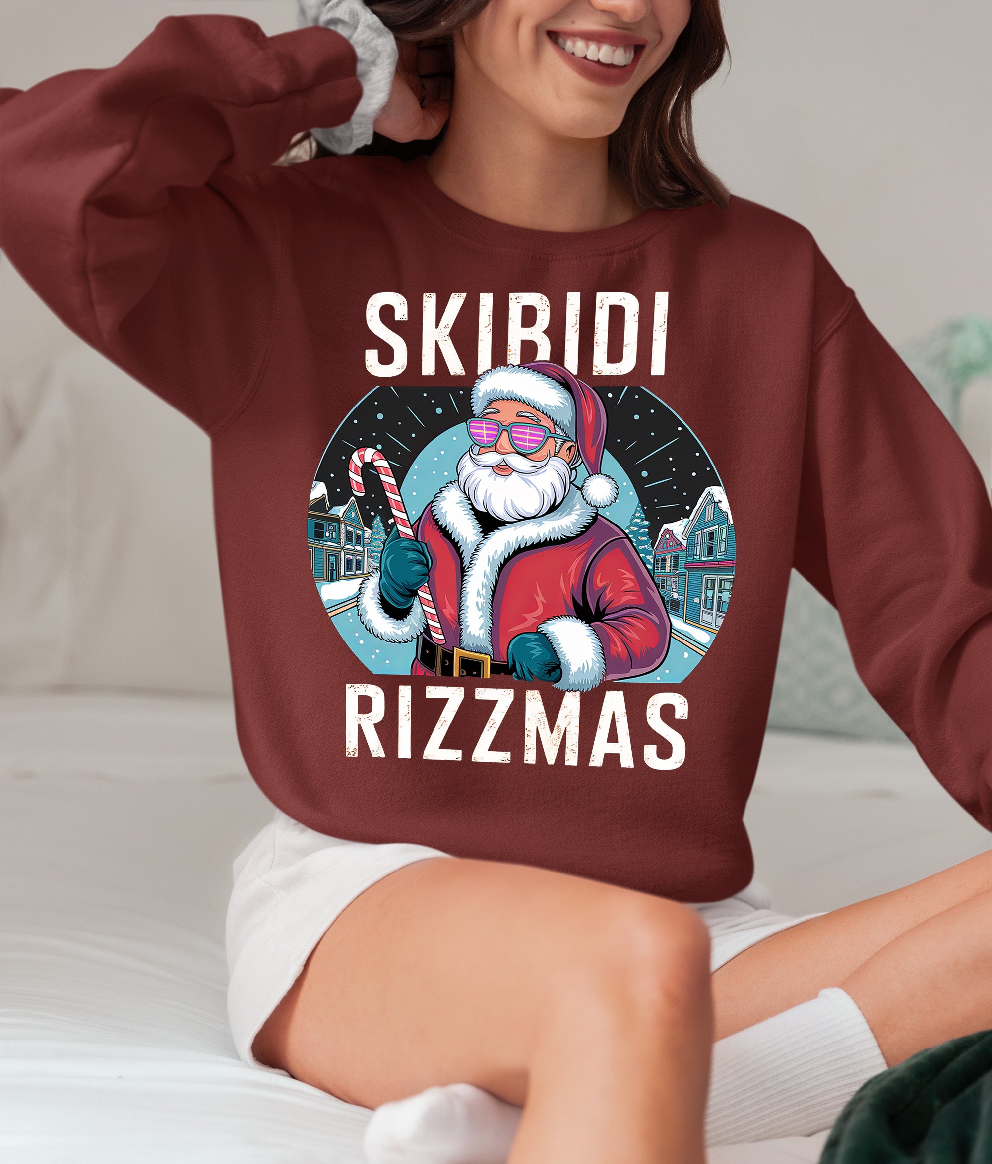 Skibidi Rizzman Santa Christmas Edition - Hilarious Pop Culture Gift Idea for Holidays, Festive Cheer Sweatshirt