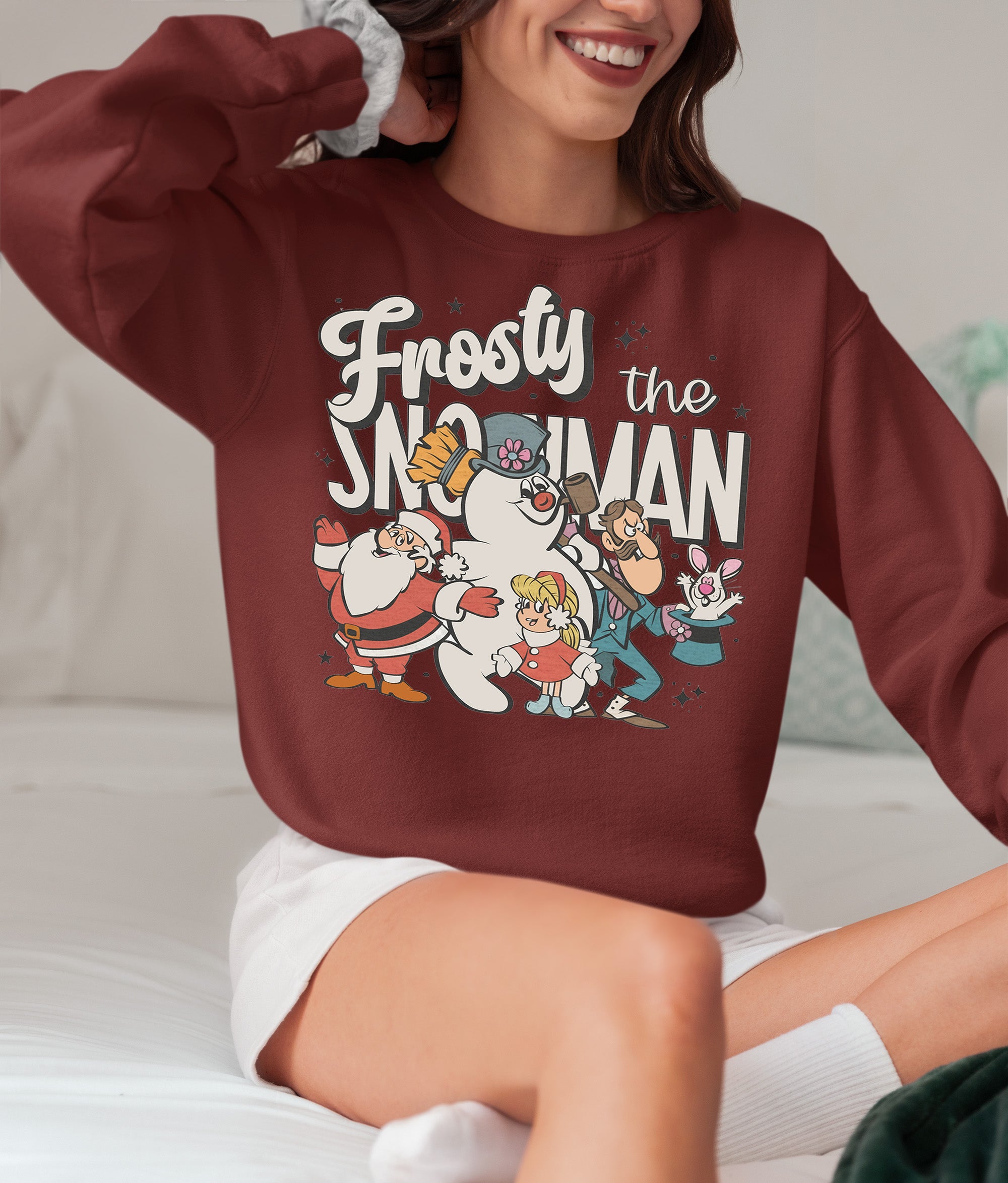 Frosty Snowman Christmas Theme Artwork, Cozy Winter Holiday Gift Idea, Seasonal Frosty Illustration Sweatshirt