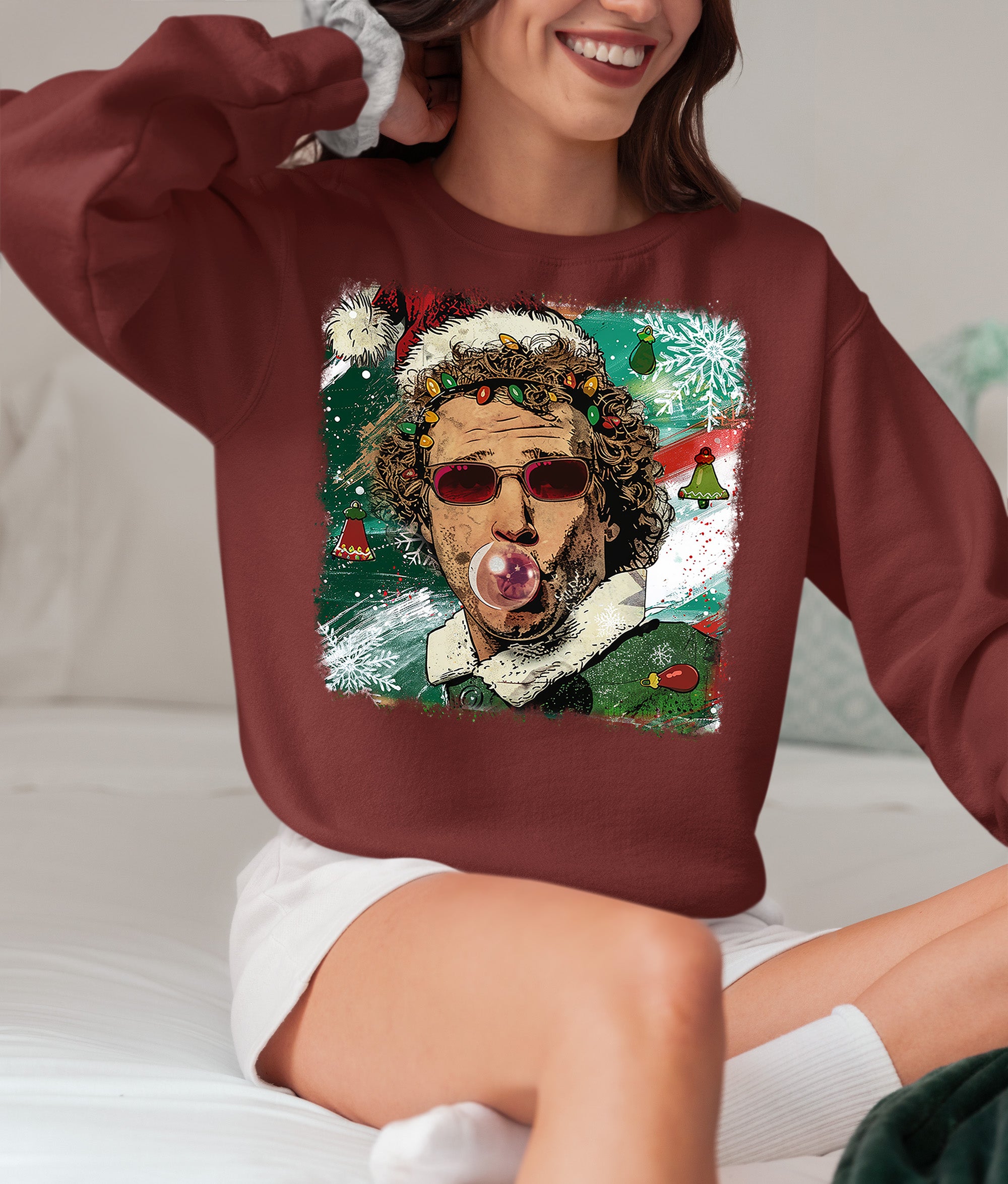Christmas Elf Bubblegum Artwork, Whimsical Holiday Elf Art with Bubblegum, Festive Fantasy Illustration Gift Idea Sweatshirt
