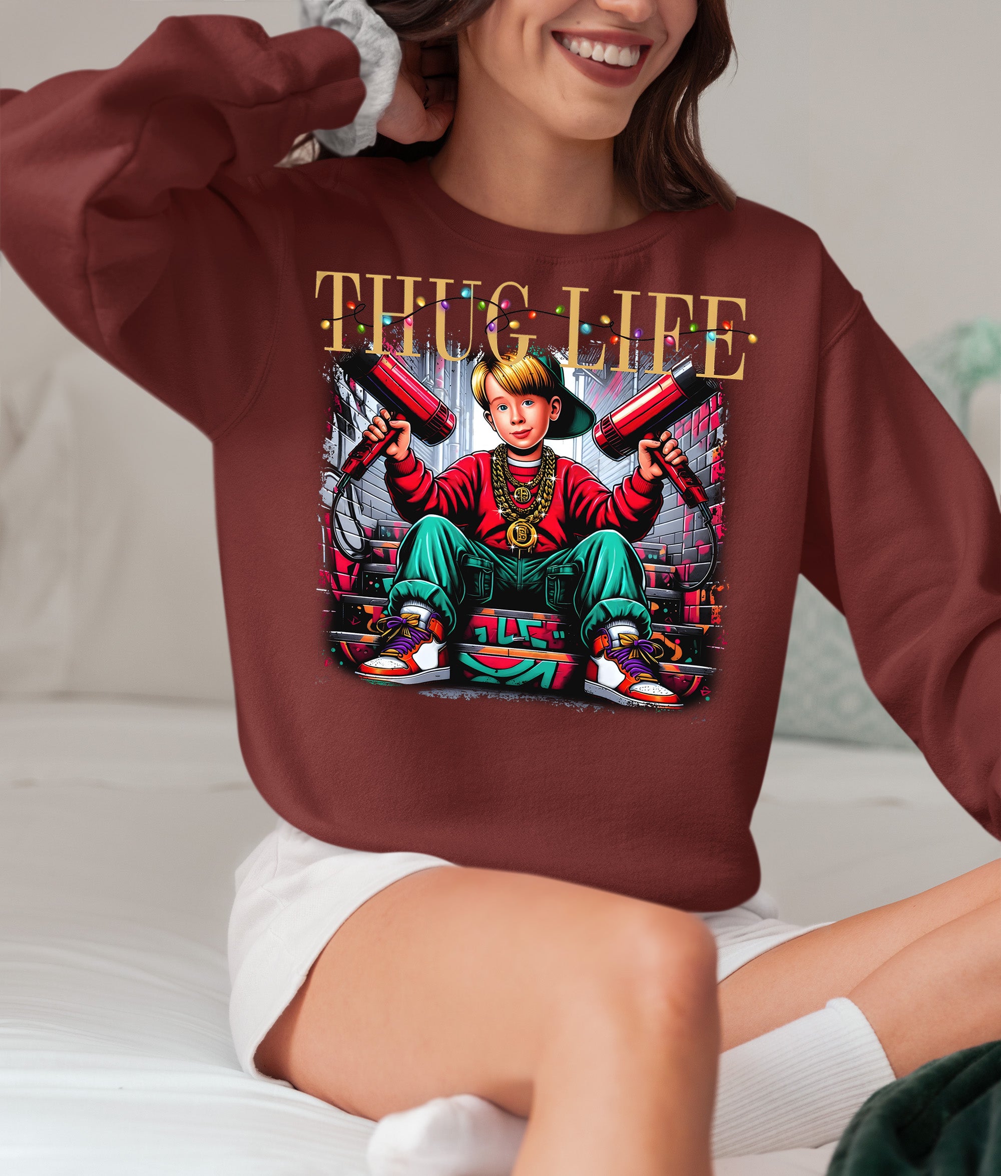 Christmas Thug Life Alone - Funny Holiday Quote Meme Humor - Festive Gift Idea for Him Sweatshirt