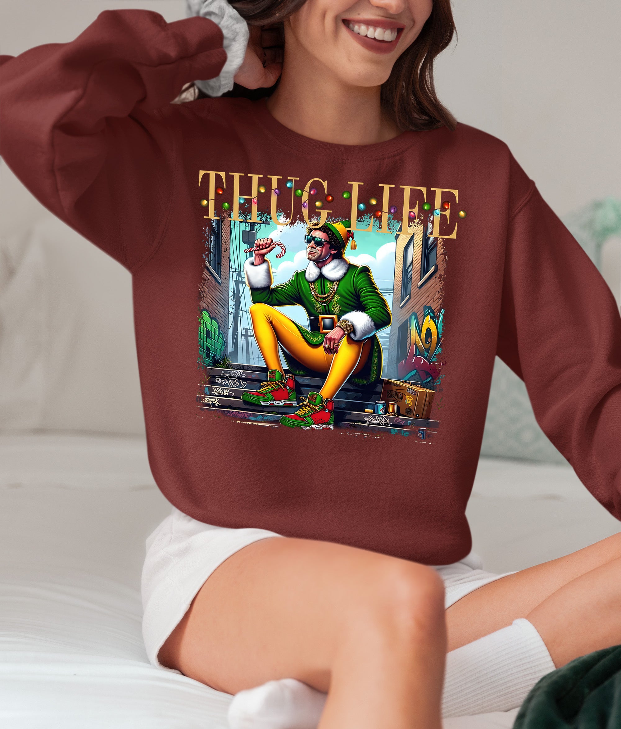 Thug Life Elf Christmas – Funny Holiday Elf Meme, Santa Humor, Naughty Nice Edition, Gifty Laughs for Holidays Sweatshirt