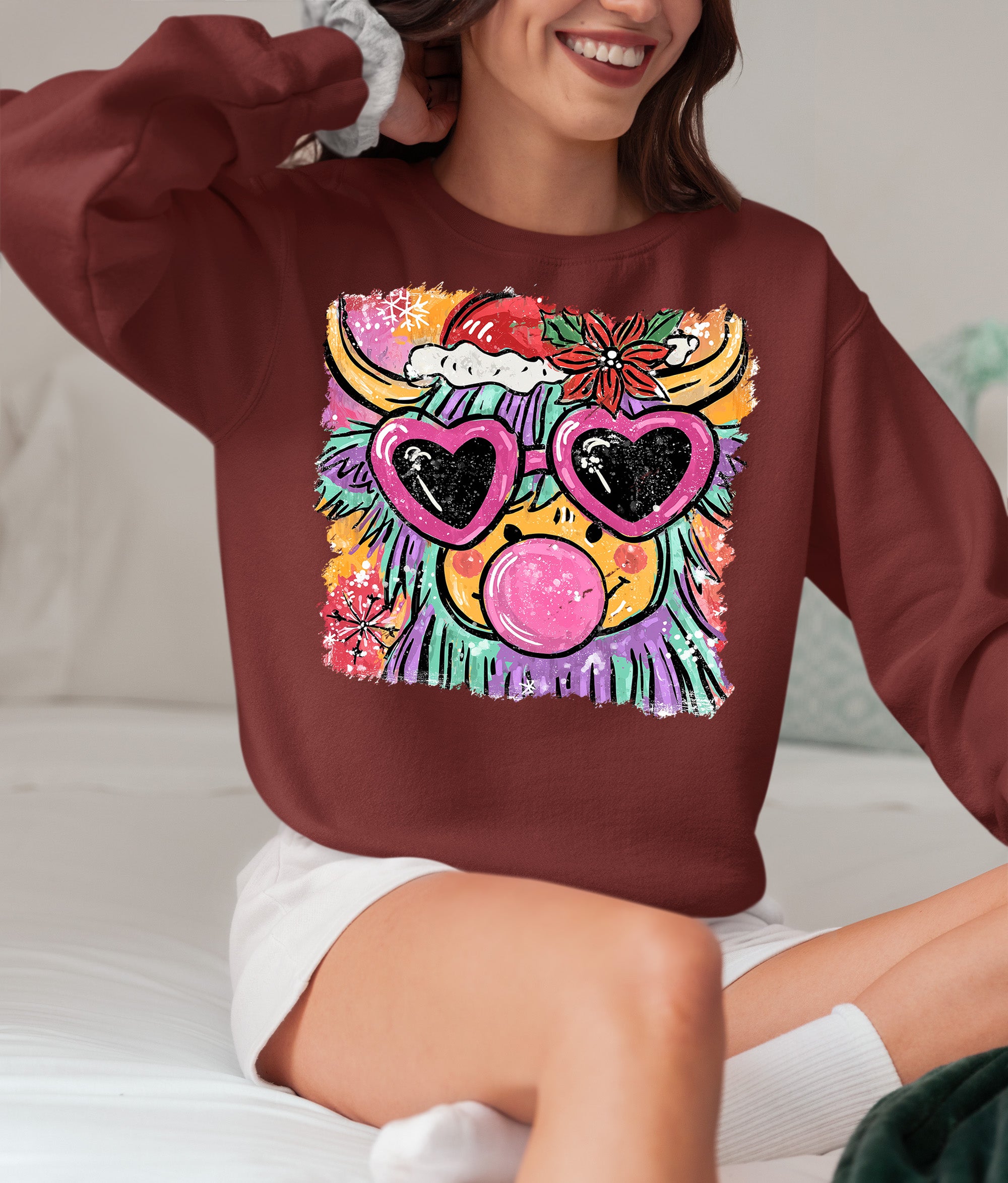 Highland Cow Christmas - Scottish Holiday Scene, Folk Art Gift for Winter, Rustic Cute Keepsake Sweatshirt