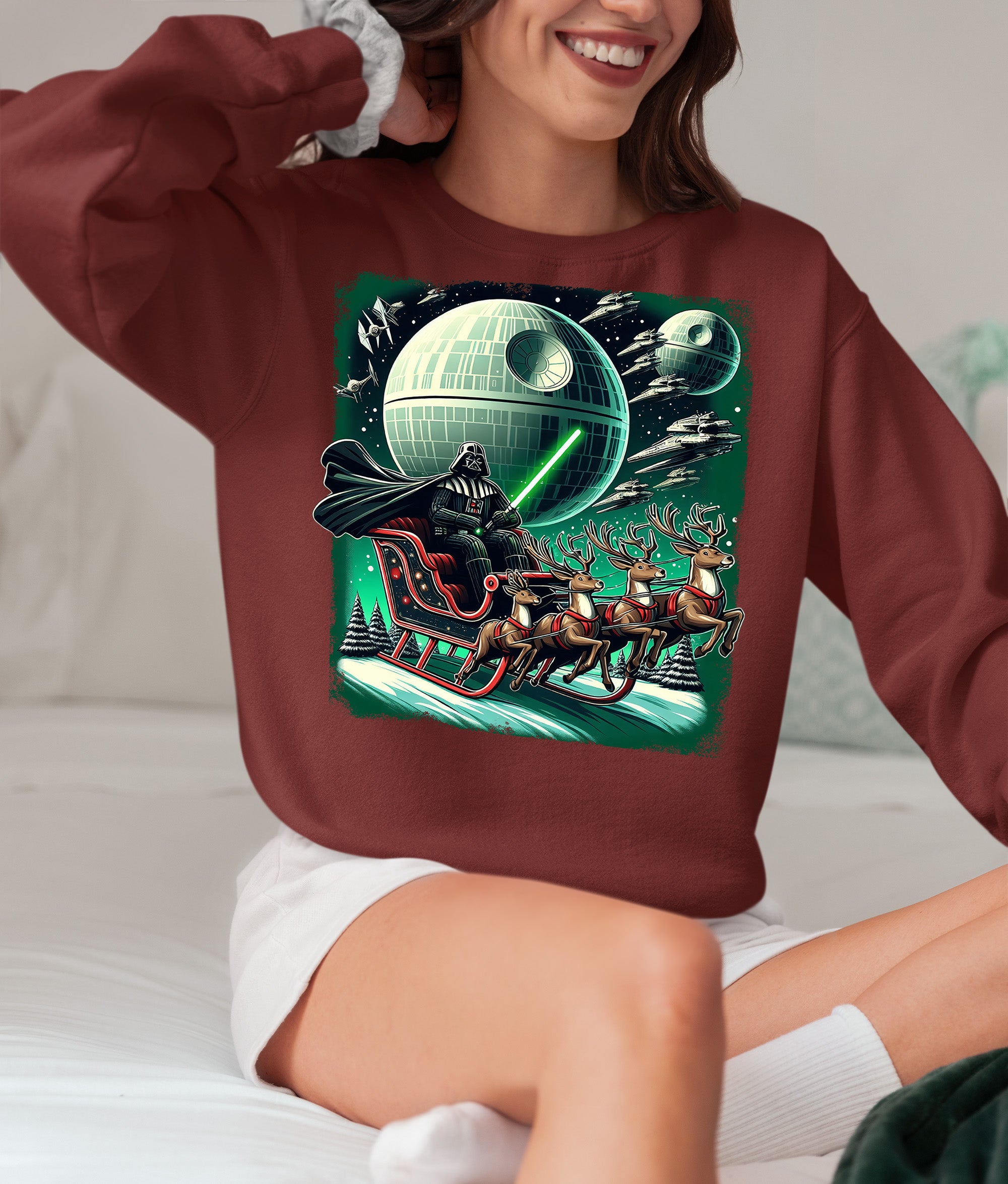 Star Wars Death Star Christmas Light Saber Holiday Galaxy Gift Idea for Sci-Fi Fans Sweatshirt