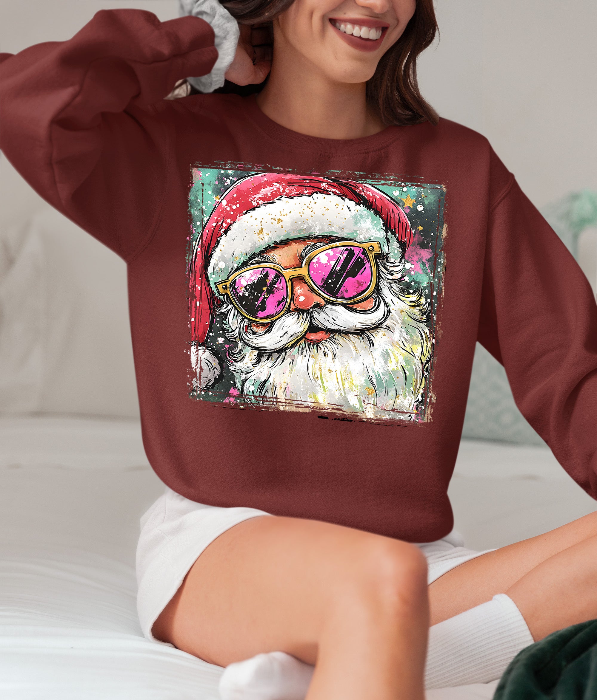 Cool Santa Christmas Art, Whimsical Santa Claus for Holiday Gift Ideas, Festive Collector Piece, Handmade Holiday Joy Sweatshirt