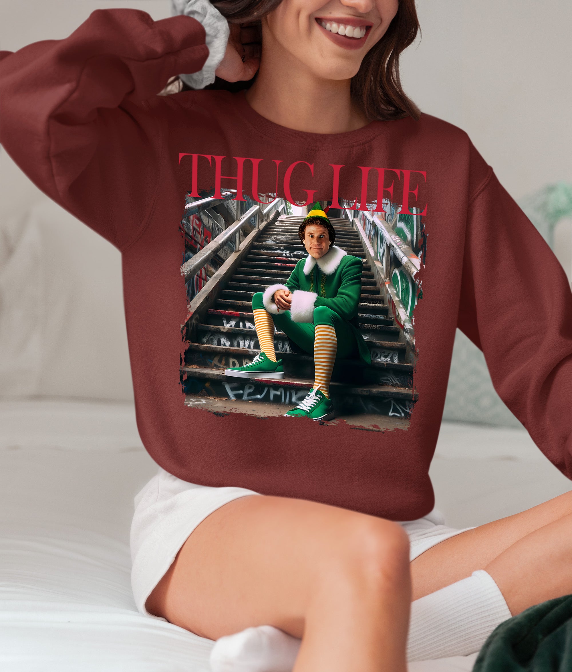 Thug Life Elf on the Streets | Christmas Humor, Naughty Elf Vibe, Festive Season Style, Holiday Laughs Gift Idea Sweatshirt