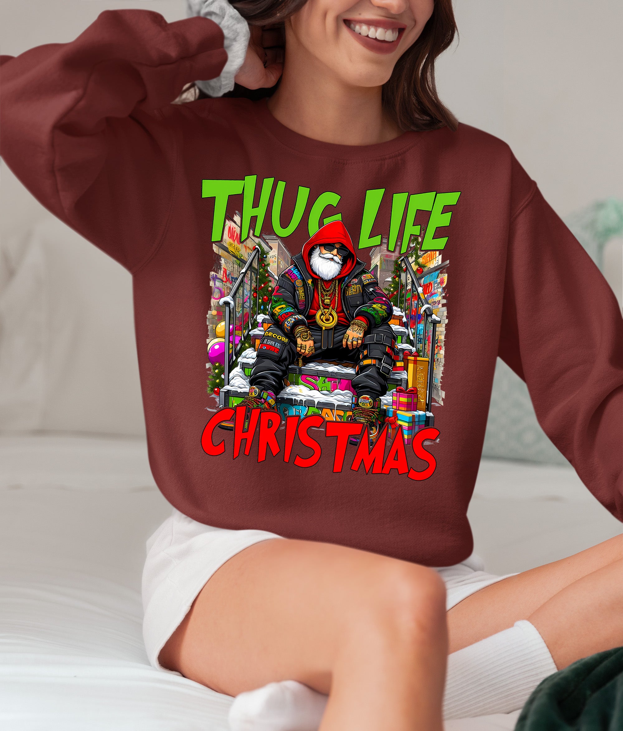Thug Santa Christmas Theme | Bold Santa Claus Attitude Xmas Holiday Concept Sweatshirt