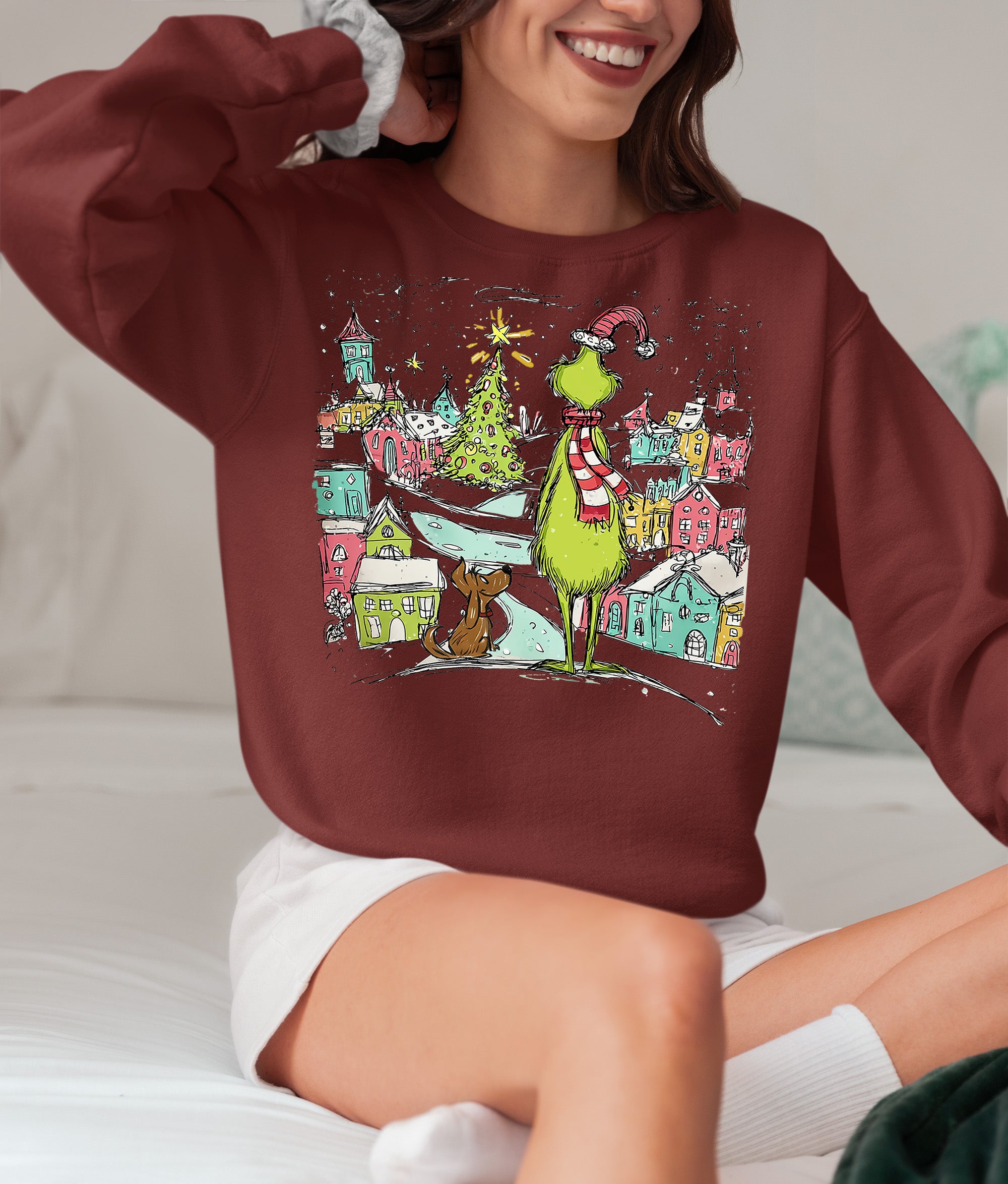 Line Drawing Christmas Illustration - Minimalist Holiday Scene, Nordic Christmas Art, Cozy Winter Gift Sweatshirt