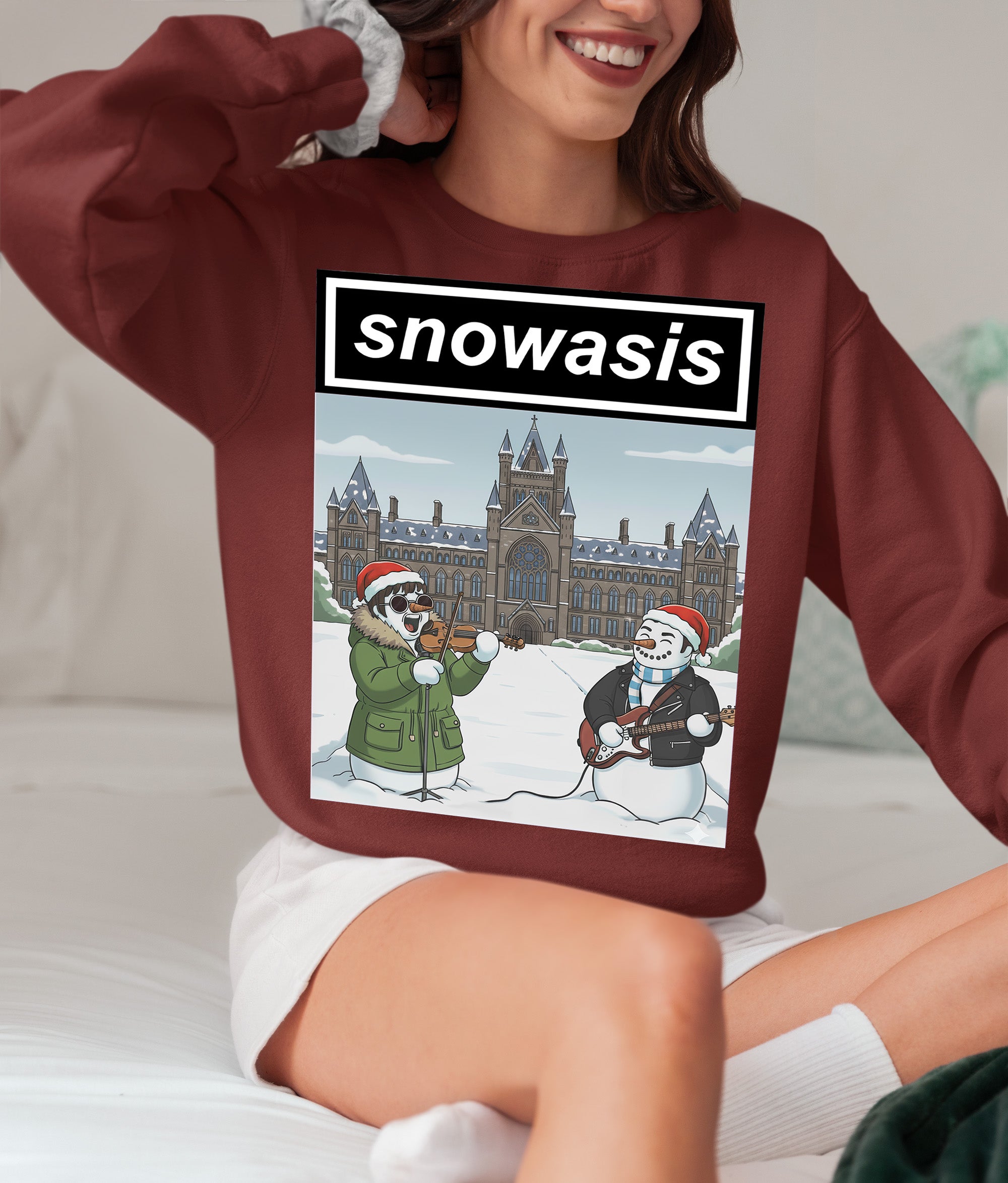Snowasis in Front of Glasgow Kelvingrove – Christmas Scene, Festive Glasgow Landmark, Snowy Cityscape Gift Idea, Scottish Holiday Art Sweatshirt