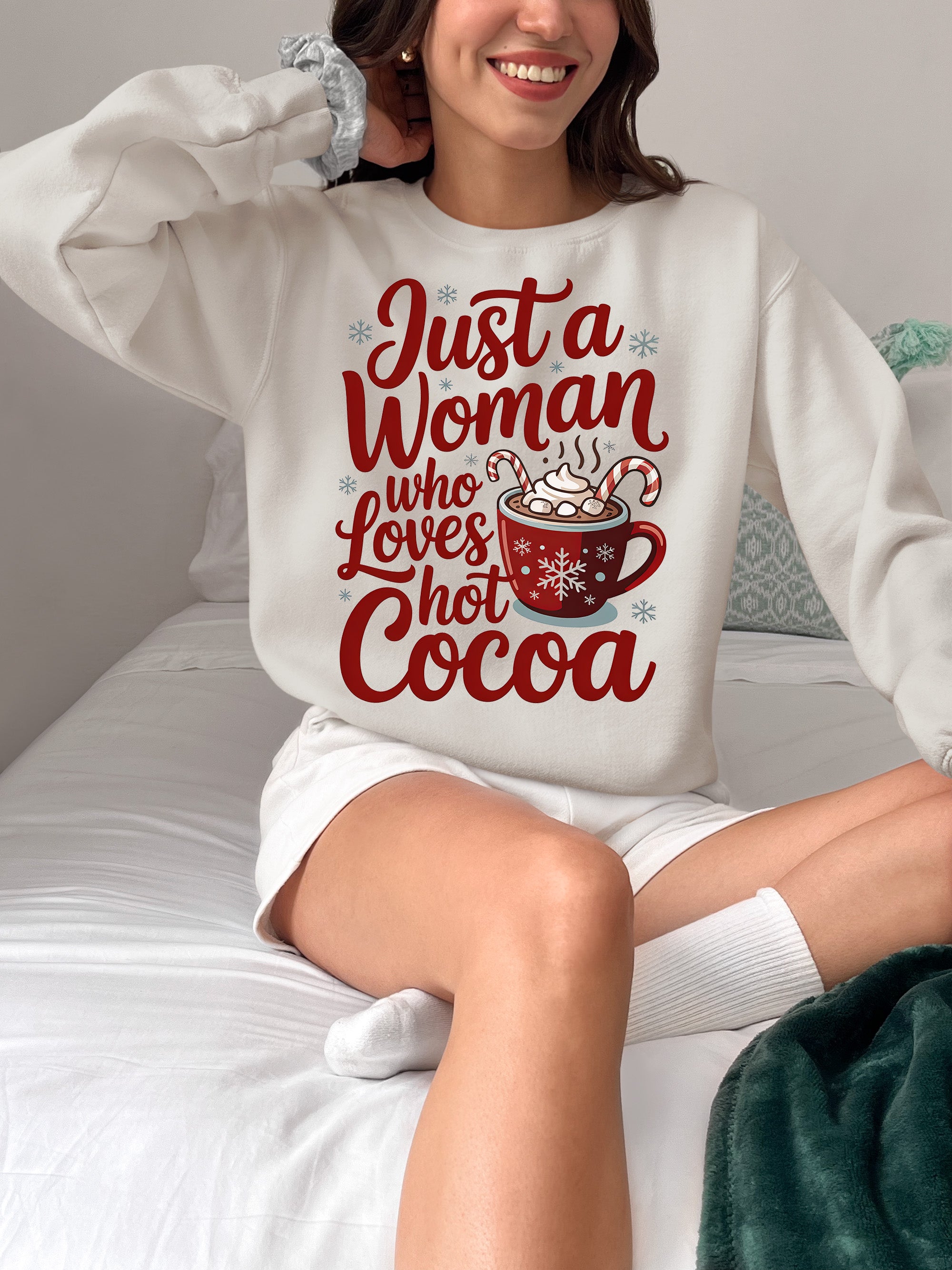 Christmas Gift for Her: Just a Woman Who Loves Hot Cocoa – Cozy Holiday Cheer Sweatshirt