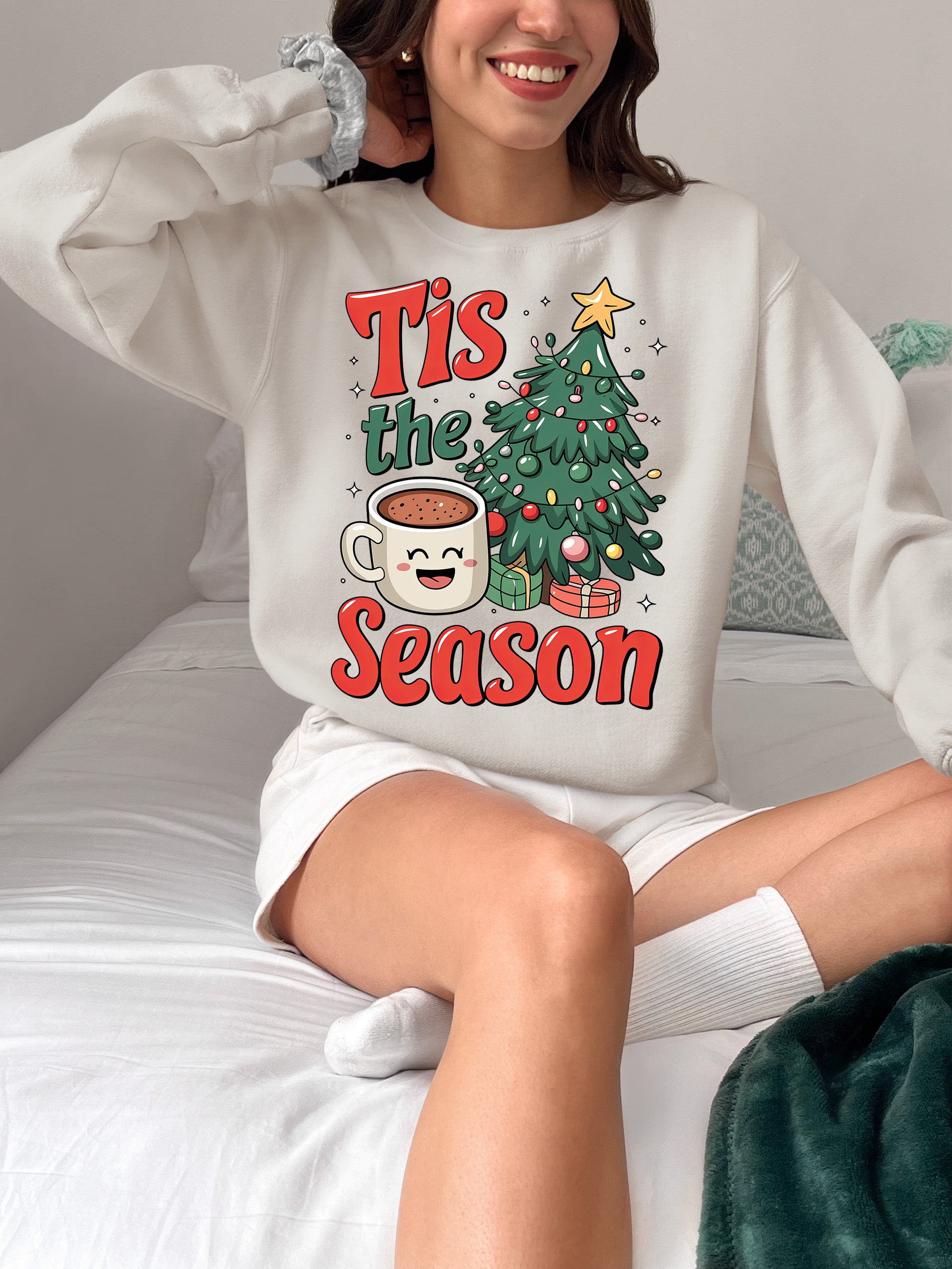 Tis the Season - Merry Christmas Village Scene - Cozy Winter Charm for Collectors, Handmade Gift for Holidays Sweatshirt