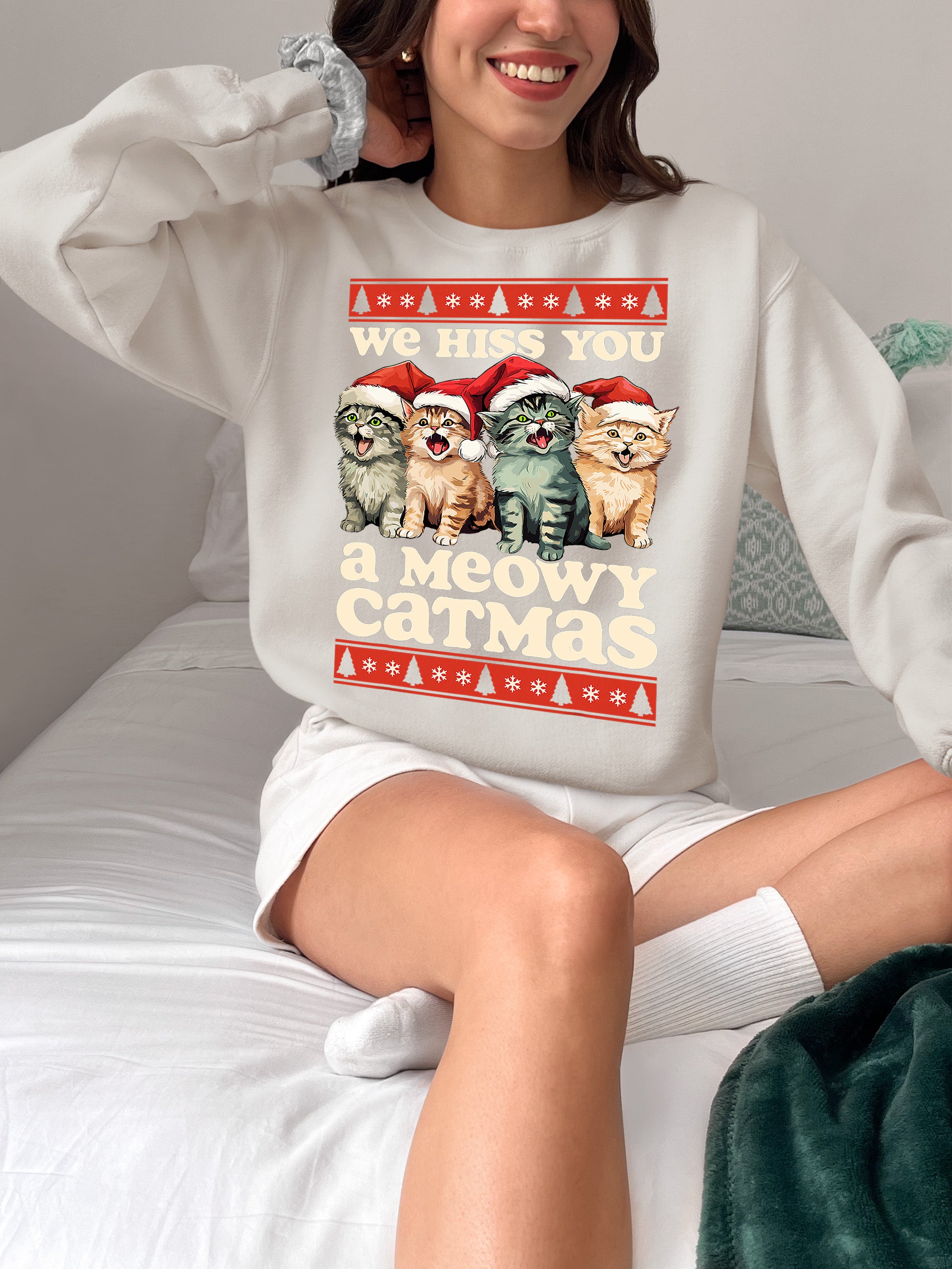 We Wish You a Meowy Christmas – Festive Cat Holiday Greeting for Season's Cheer, Cute Feline Themed Artwork Sweatshirt