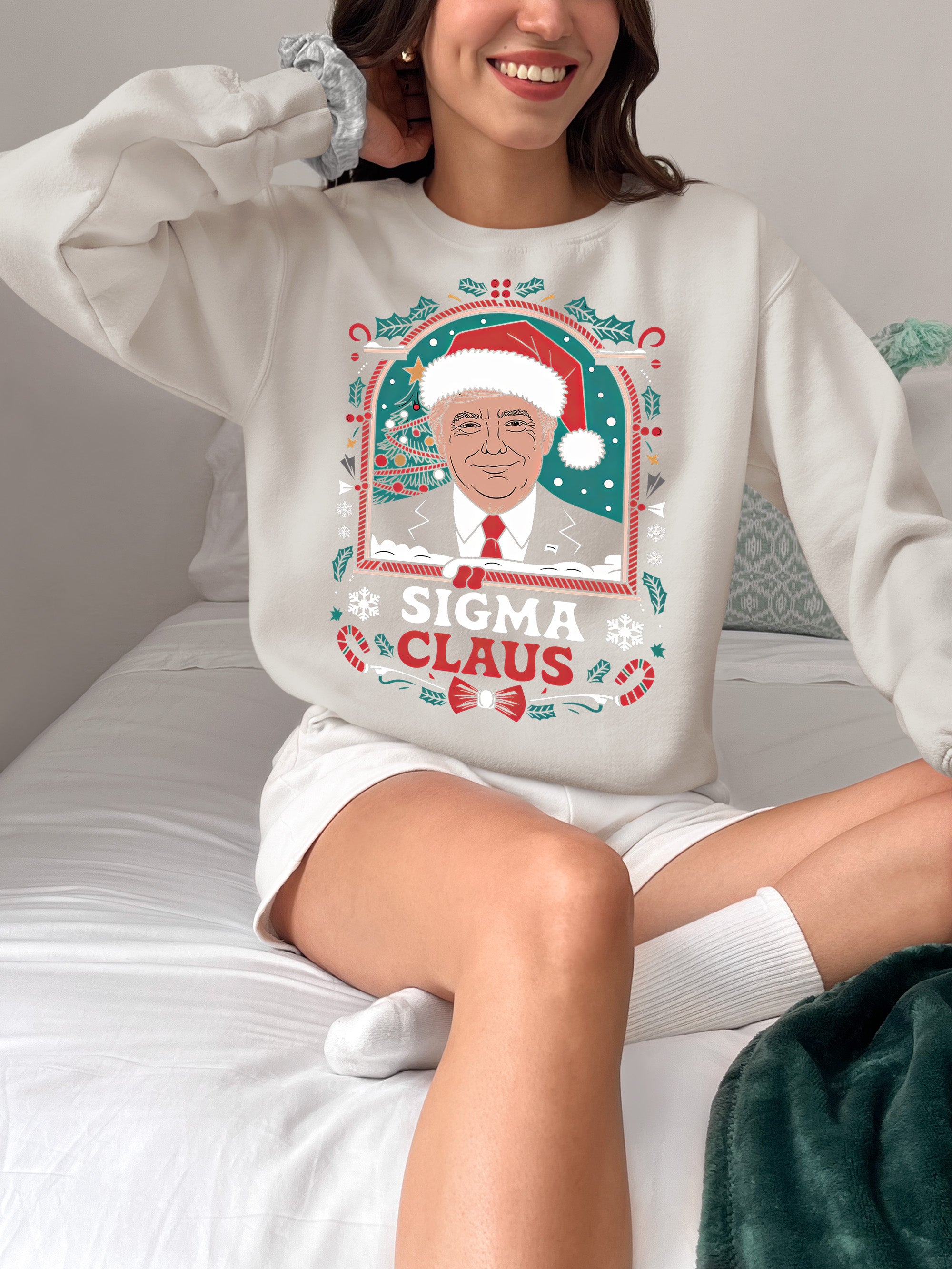Sigma Claus Trump Christmas Charm, Holiday Satire Gift for Adults, Festive Political Humor Keepsake Sweatshirt