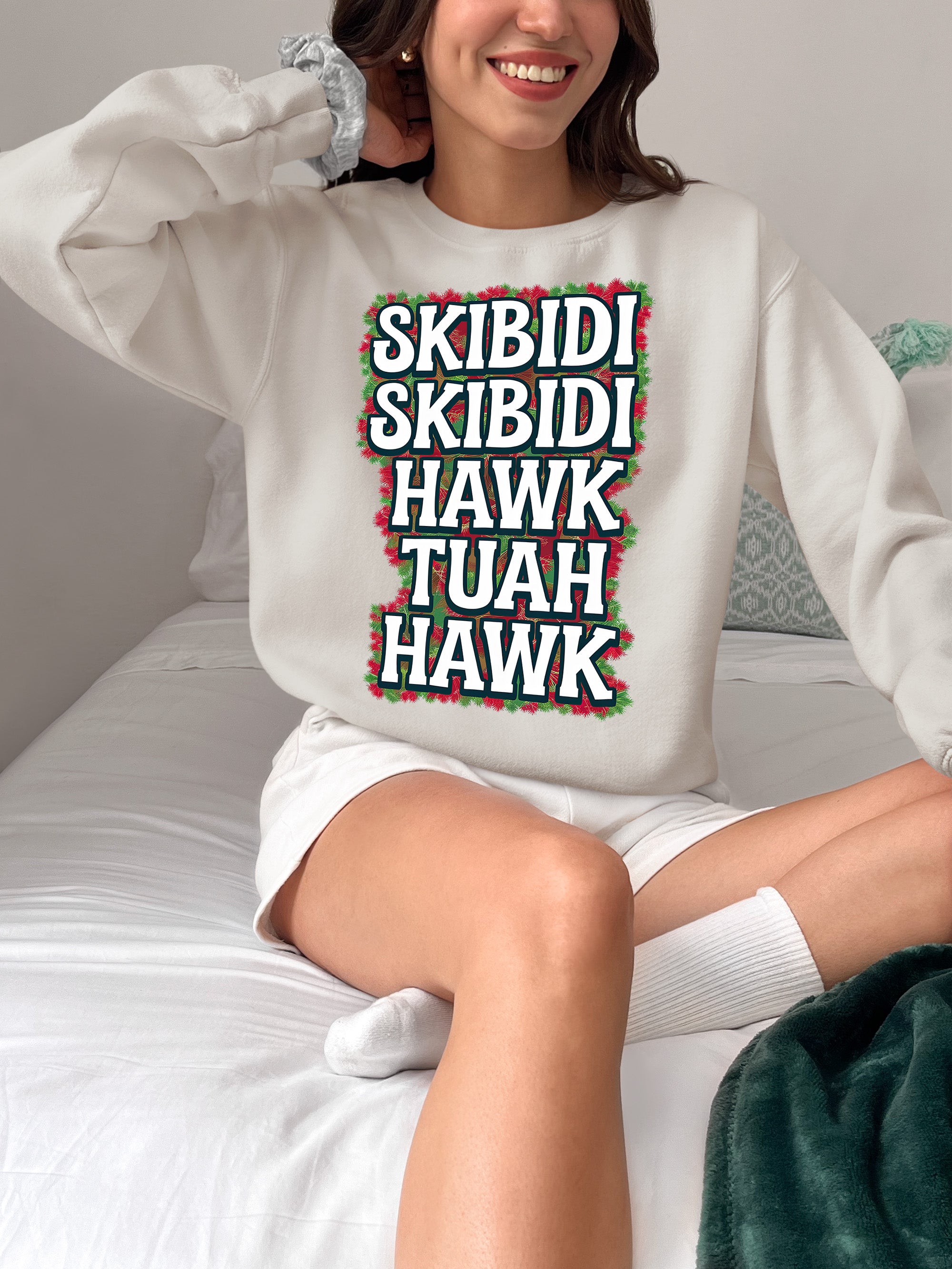 Christmas Skibidi Skibidi Hawk Tuah Hawk Art - Festive Holiday Scene for Gifts, Unique Cheer, Seasonal Pixel Masterpiece Sweatshirt