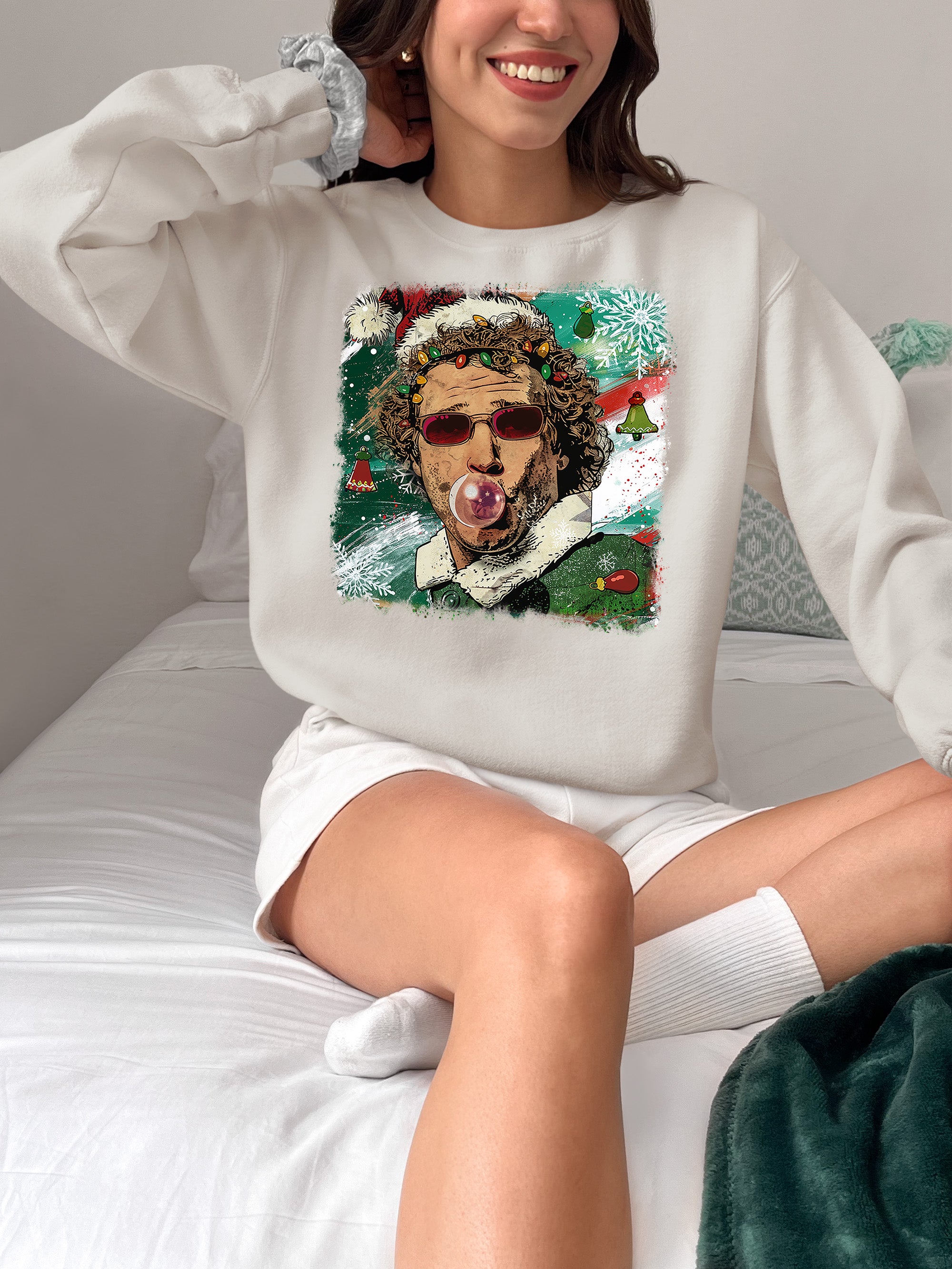 Christmas Elf Bubblegum Artwork, Whimsical Holiday Elf Art with Bubblegum, Festive Fantasy Illustration Gift Idea Sweatshirt