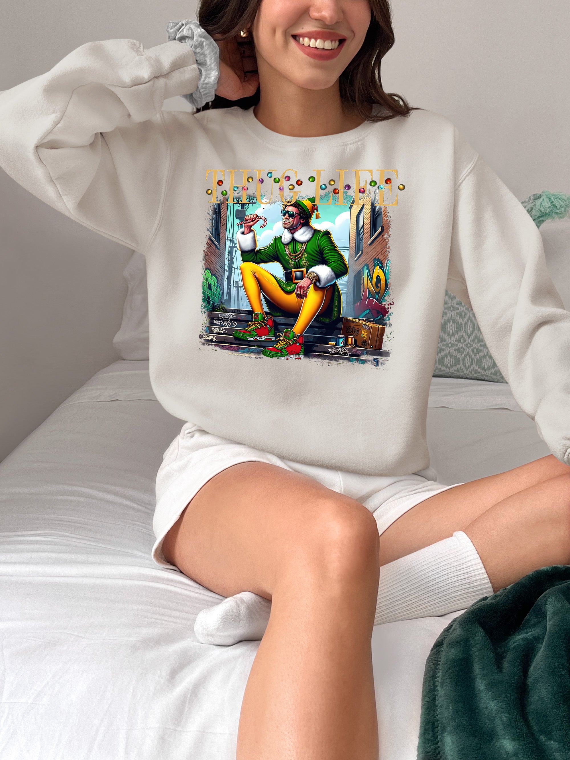 Thug Life Elf Christmas – Funny Holiday Elf Meme, Santa Humor, Naughty Nice Edition, Gifty Laughs for Holidays Sweatshirt