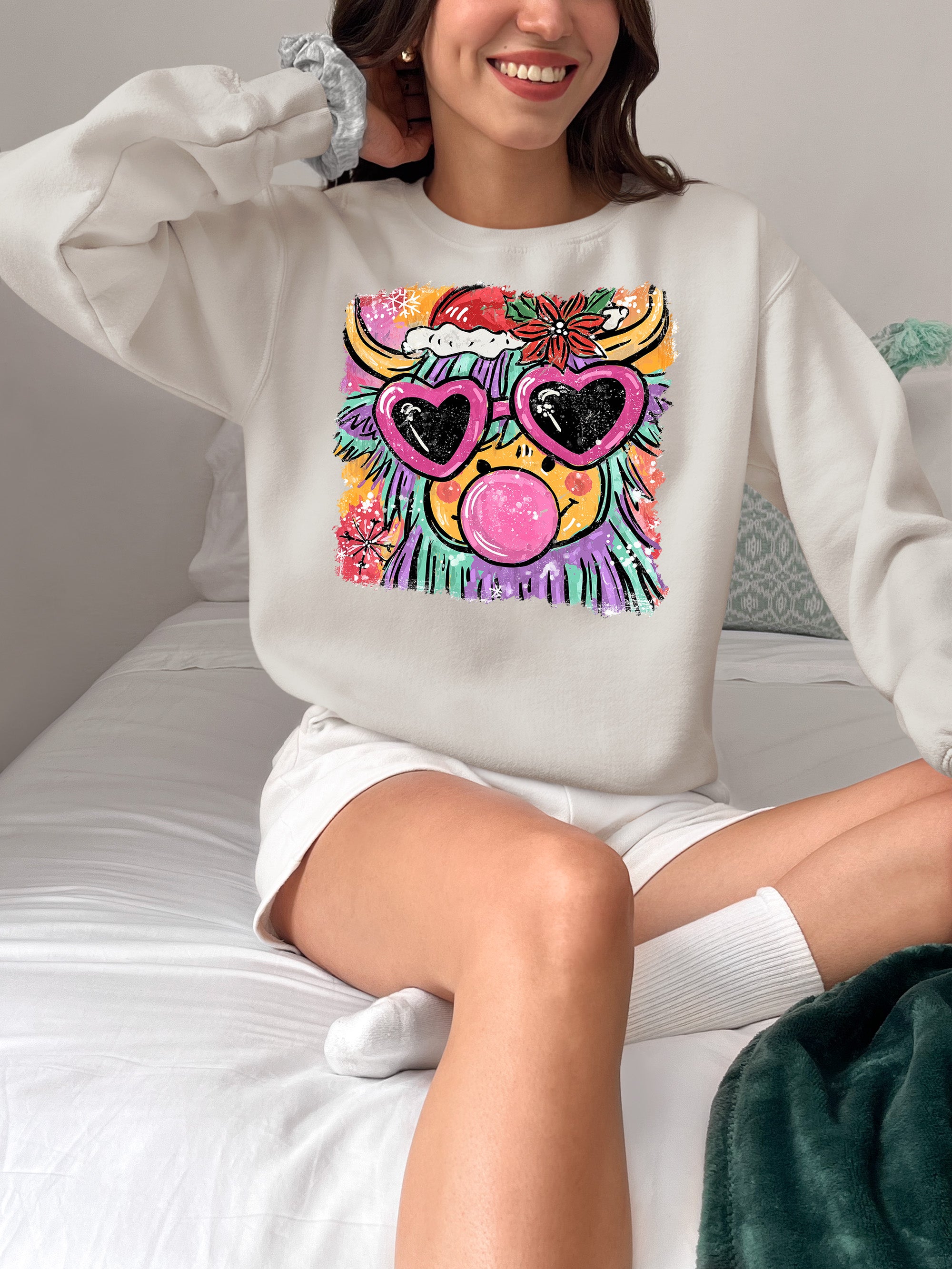 Highland Cow Christmas - Scottish Holiday Scene, Folk Art Gift for Winter, Rustic Cute Keepsake Sweatshirt