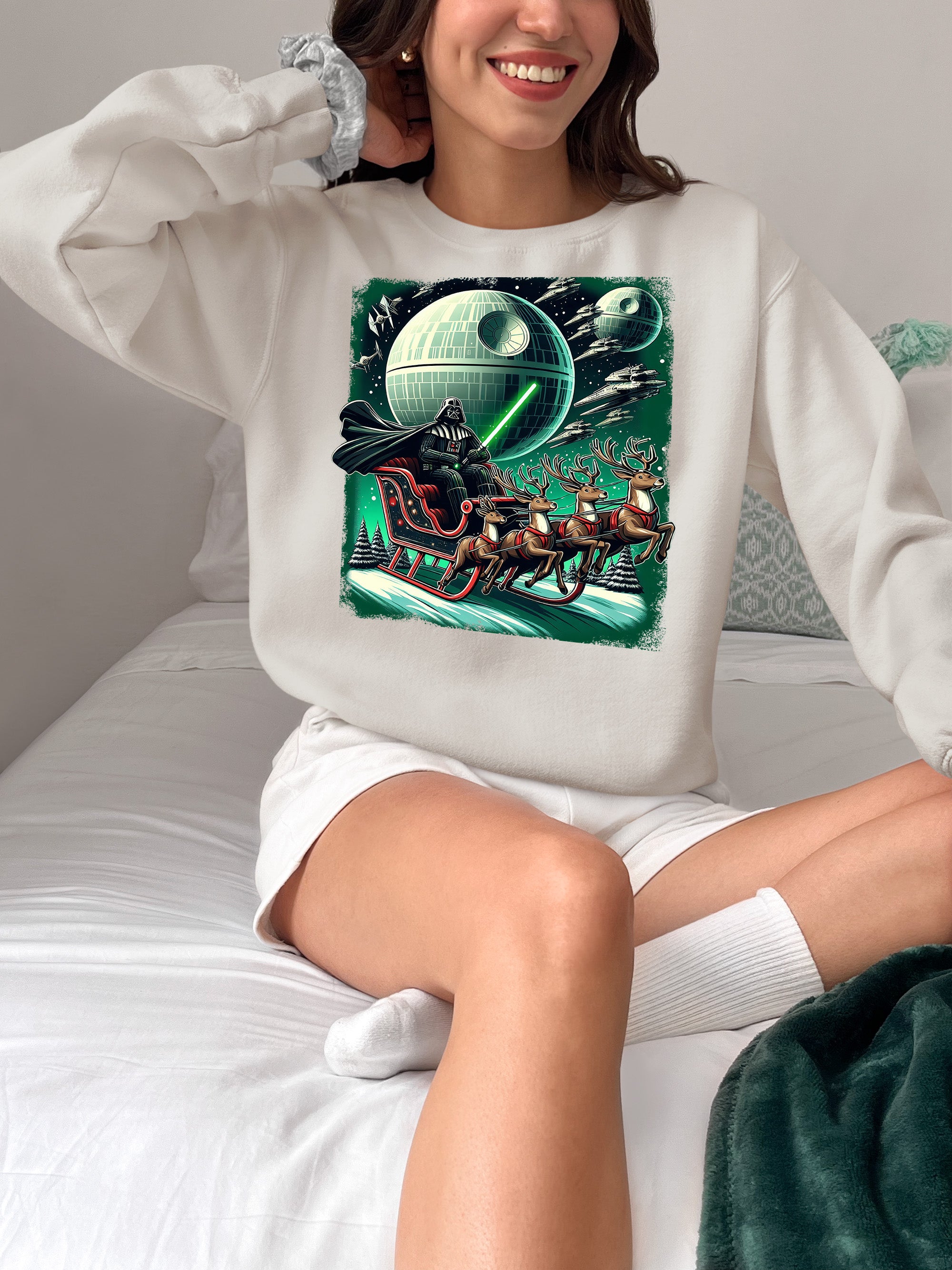 Star Wars Death Star Christmas Light Saber Holiday Galaxy Gift Idea for Sci-Fi Fans Sweatshirt