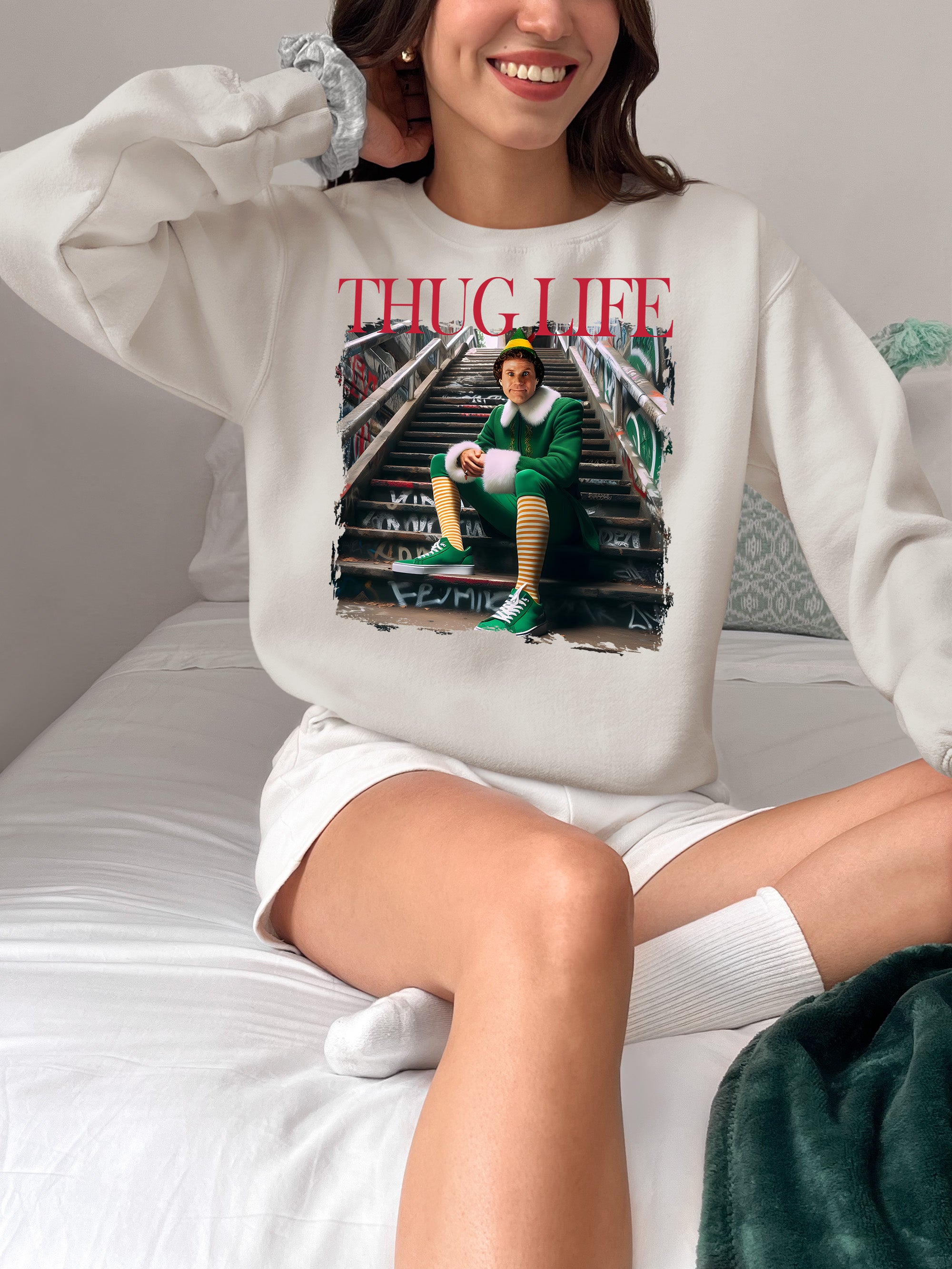 Thug Life Elf on the Streets | Christmas Humor, Naughty Elf Vibe, Festive Season Style, Holiday Laughs Gift Idea Sweatshirt