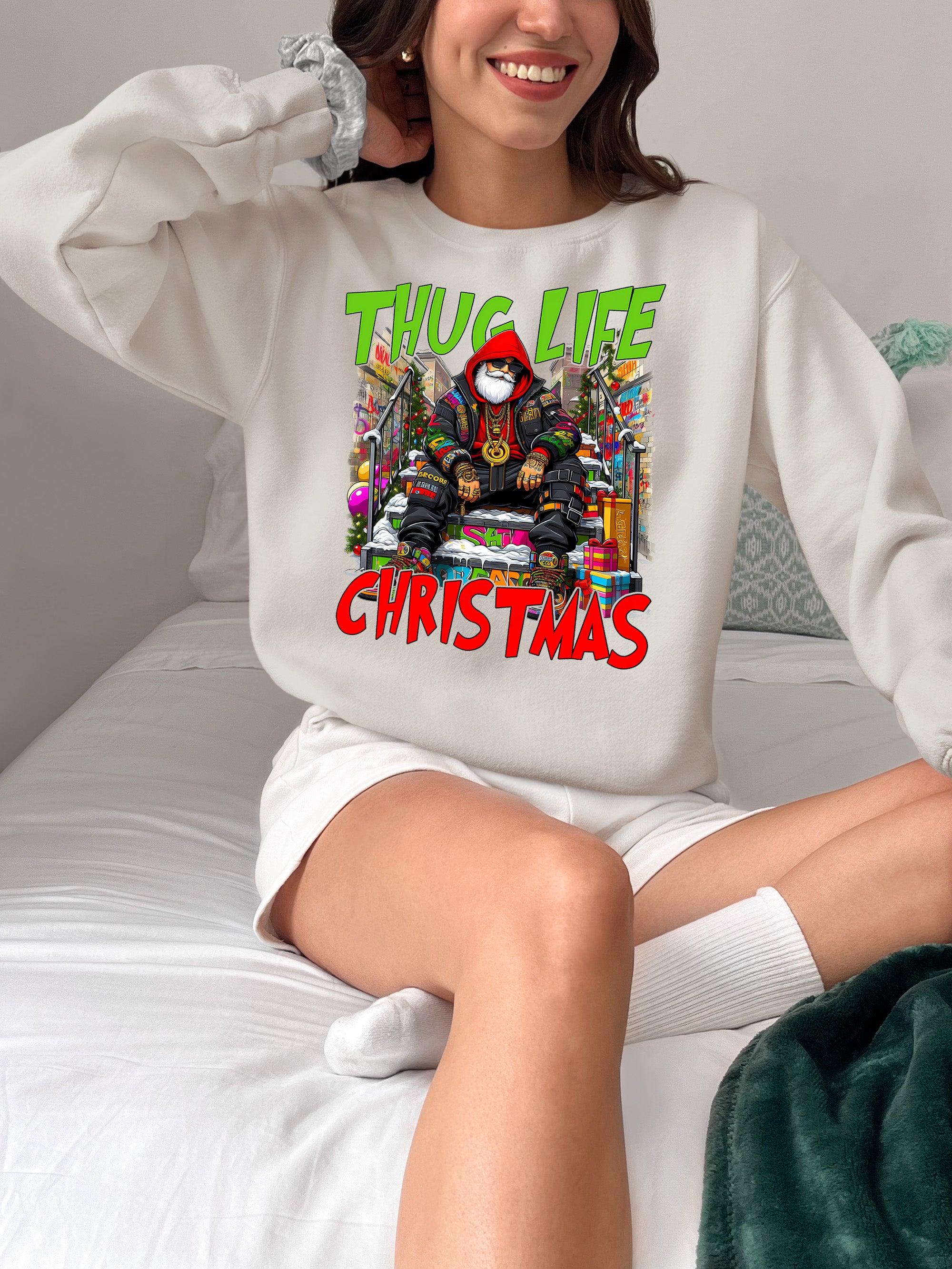 Thug Santa Christmas Theme | Bold Santa Claus Attitude Xmas Holiday Concept Sweatshirt