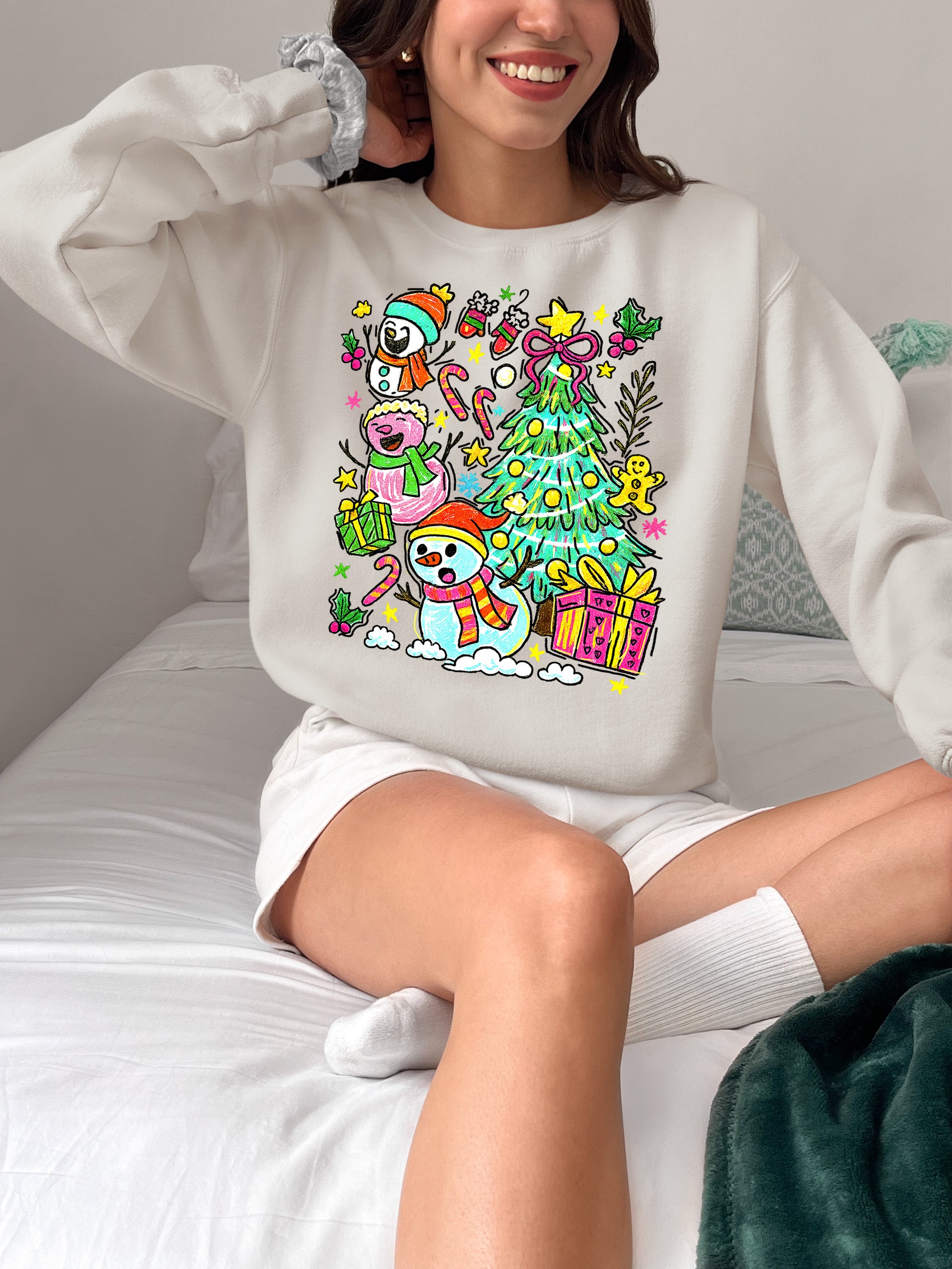Christmas Line Drawing - Minimalist Holiday Sketch, Festive Snow Scene, Clean Black Ink Line Art for Gifts & Home Sweatshirt