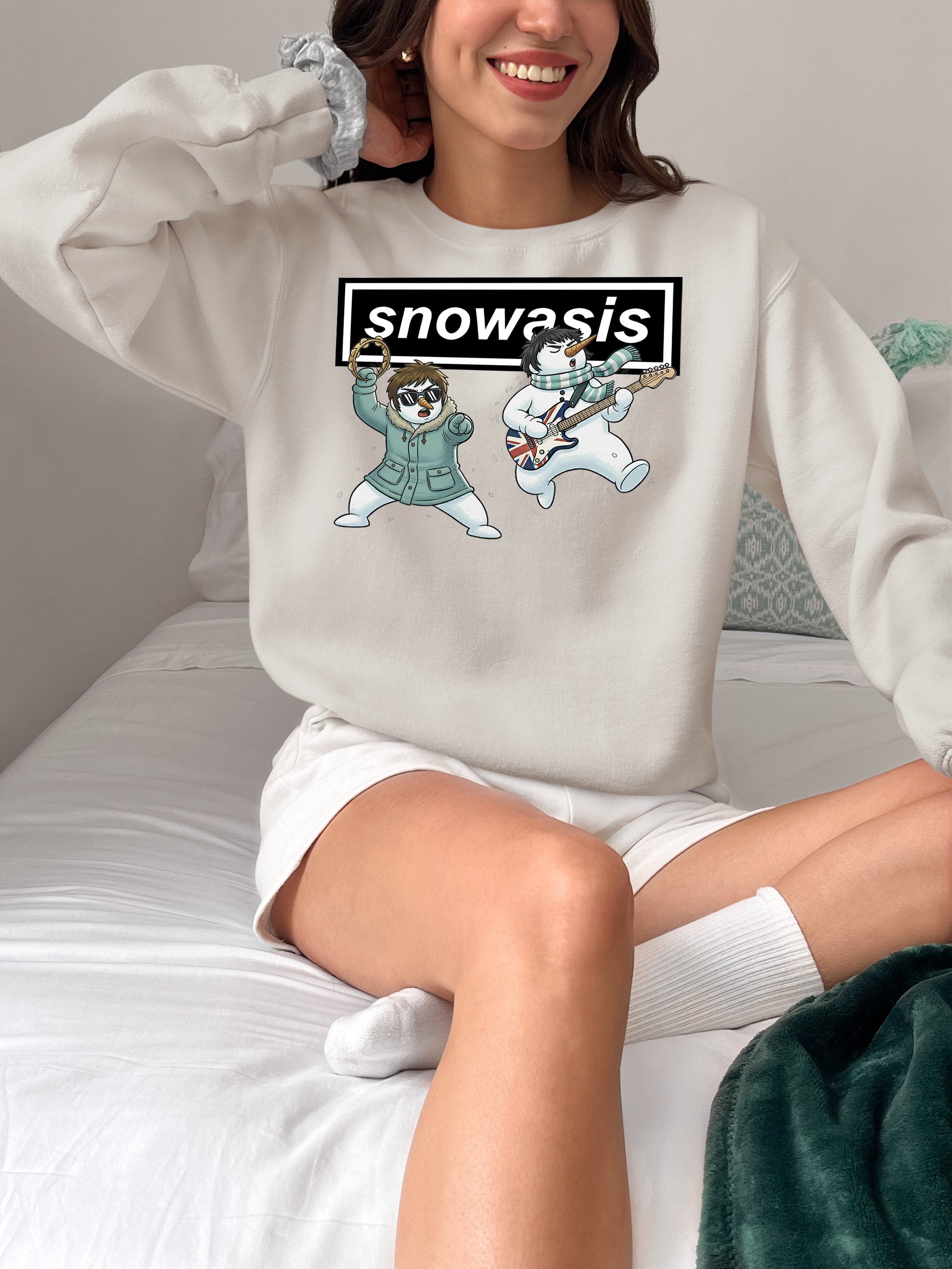 Christmas Snowasis rocking on a snowy hillside, cozy festive scene for holidays, Snowasis rocking on Sweatshirt