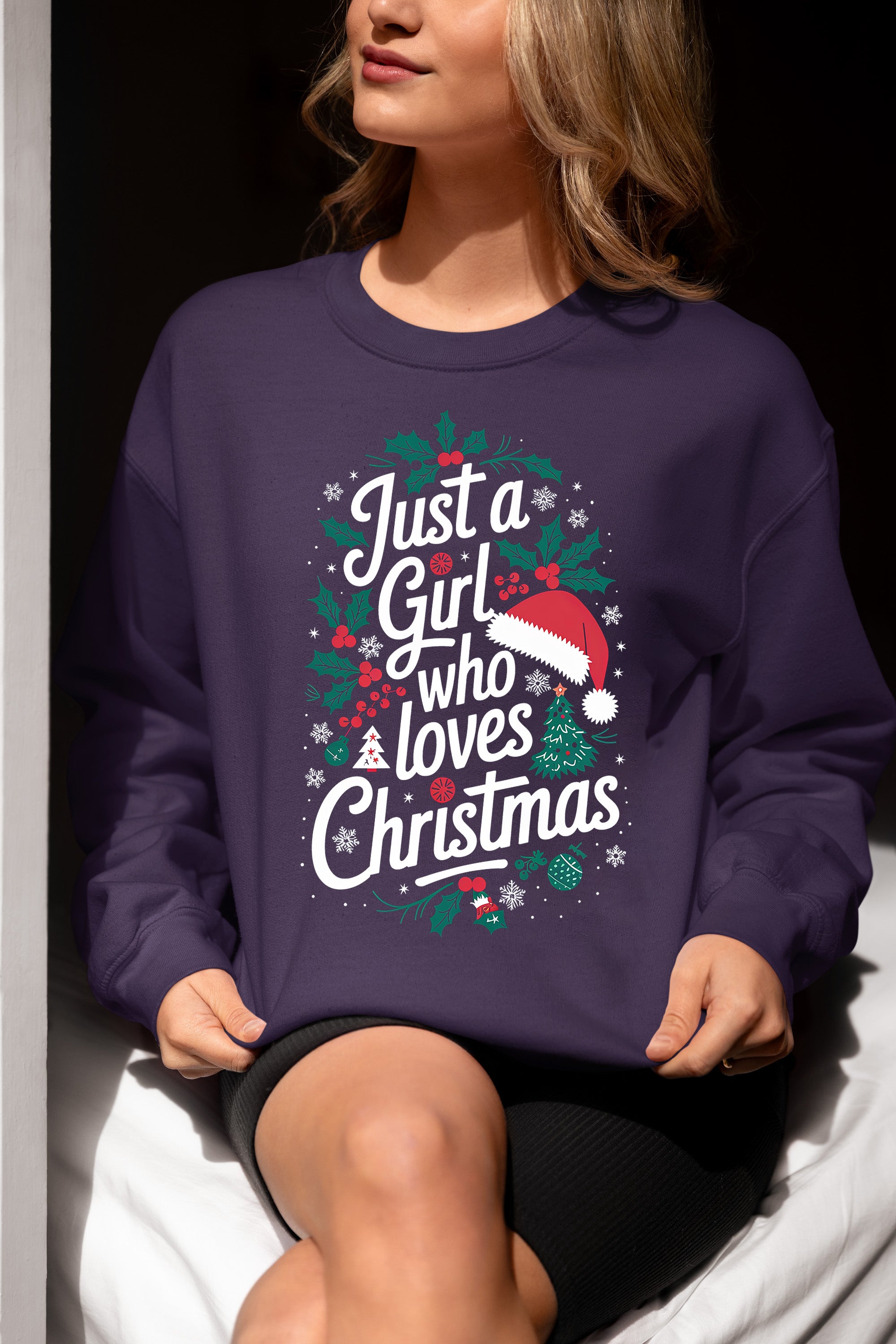 Just a Girl Who Loves Christmas - Festive, Cozy Christmas Theme for Her - Holiday Cheer Keepsake Accessory Sweatshirt