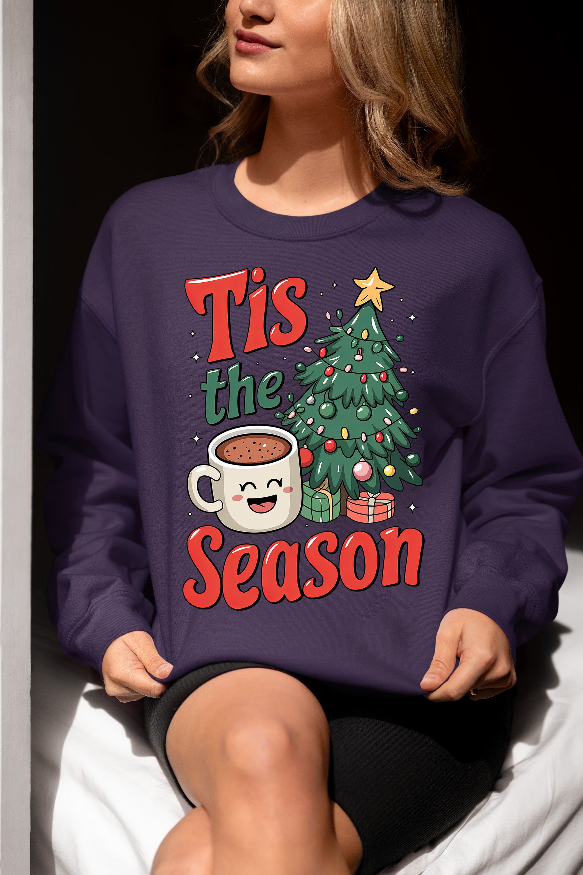 Tis the Season - Merry Christmas Village Scene - Cozy Winter Charm for Collectors, Handmade Gift for Holidays Sweatshirt