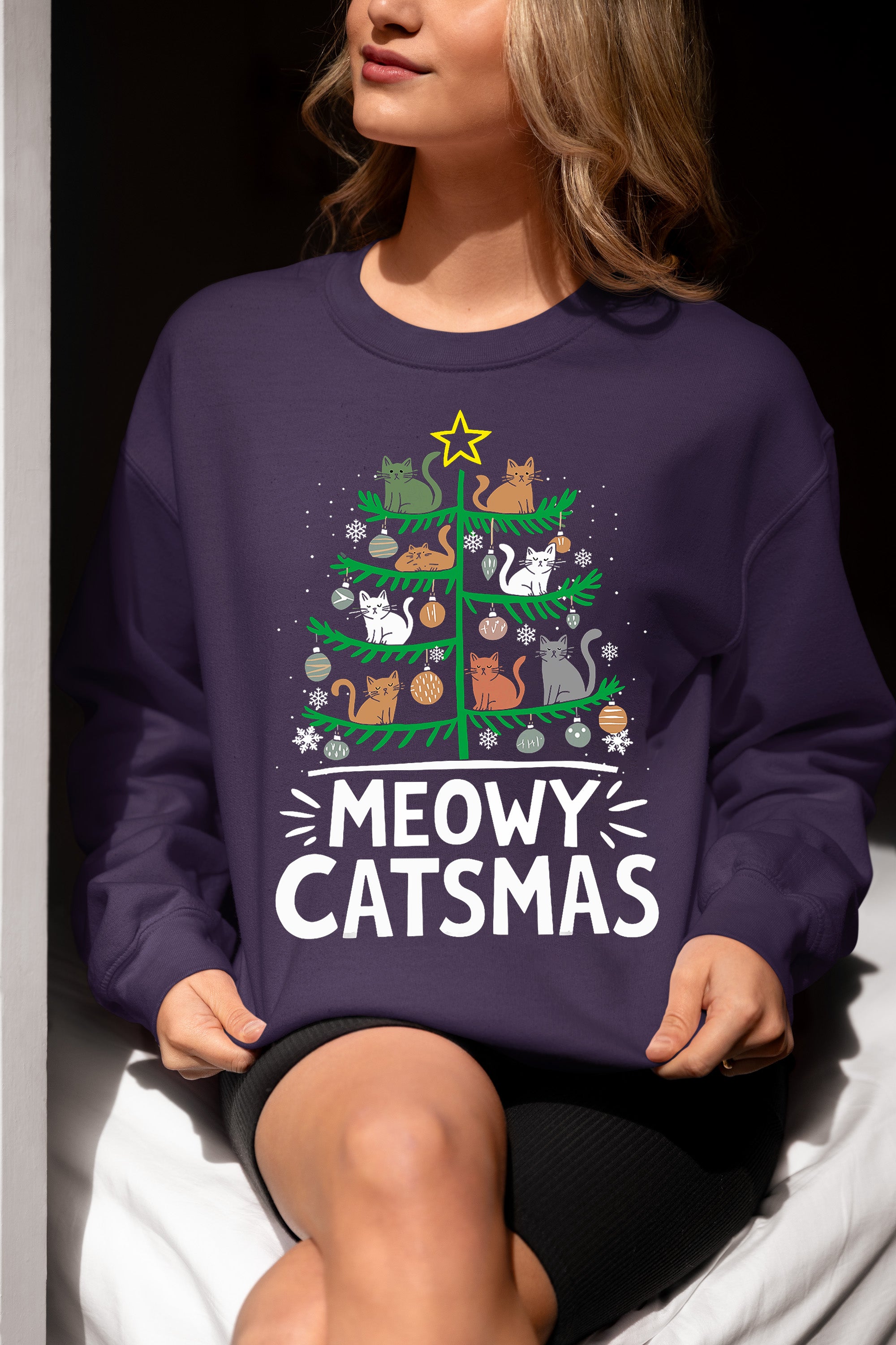 Meowy Catmas Tree - Festive Christmas Gift for Cat Lovers, Holiday Keepsake Sweatshirt